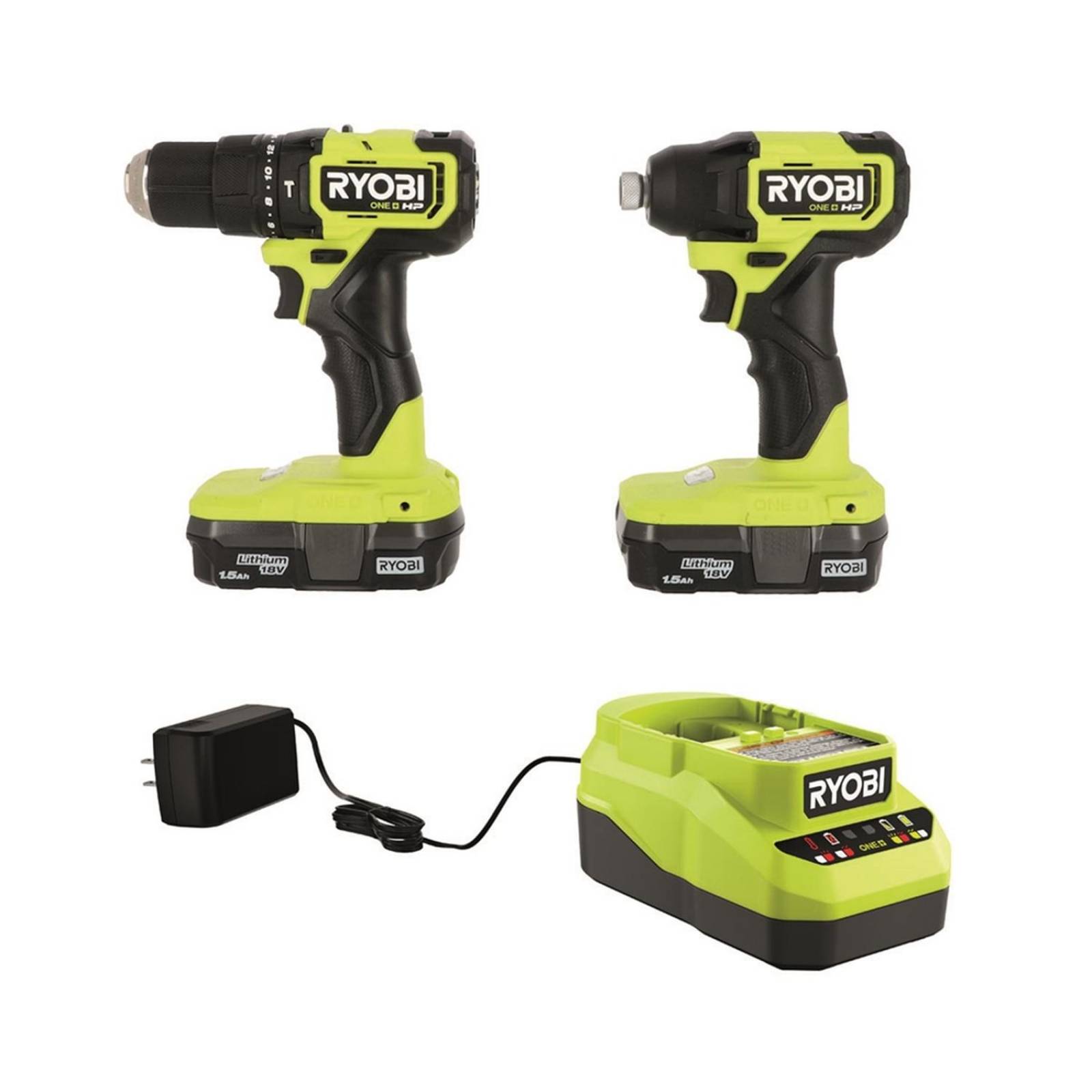 Combo de 2 herramientas sin carbones hp ryobi 60 w destornillador de impacto y taladro de percusión 