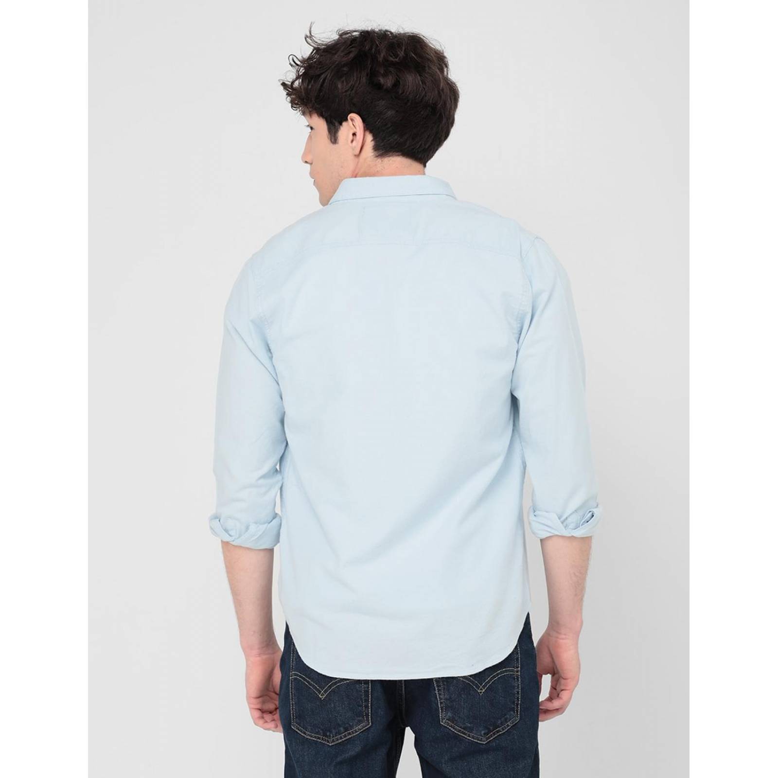 Camisa casual Hollister de algodón manga larga para hombre Azul claro G 