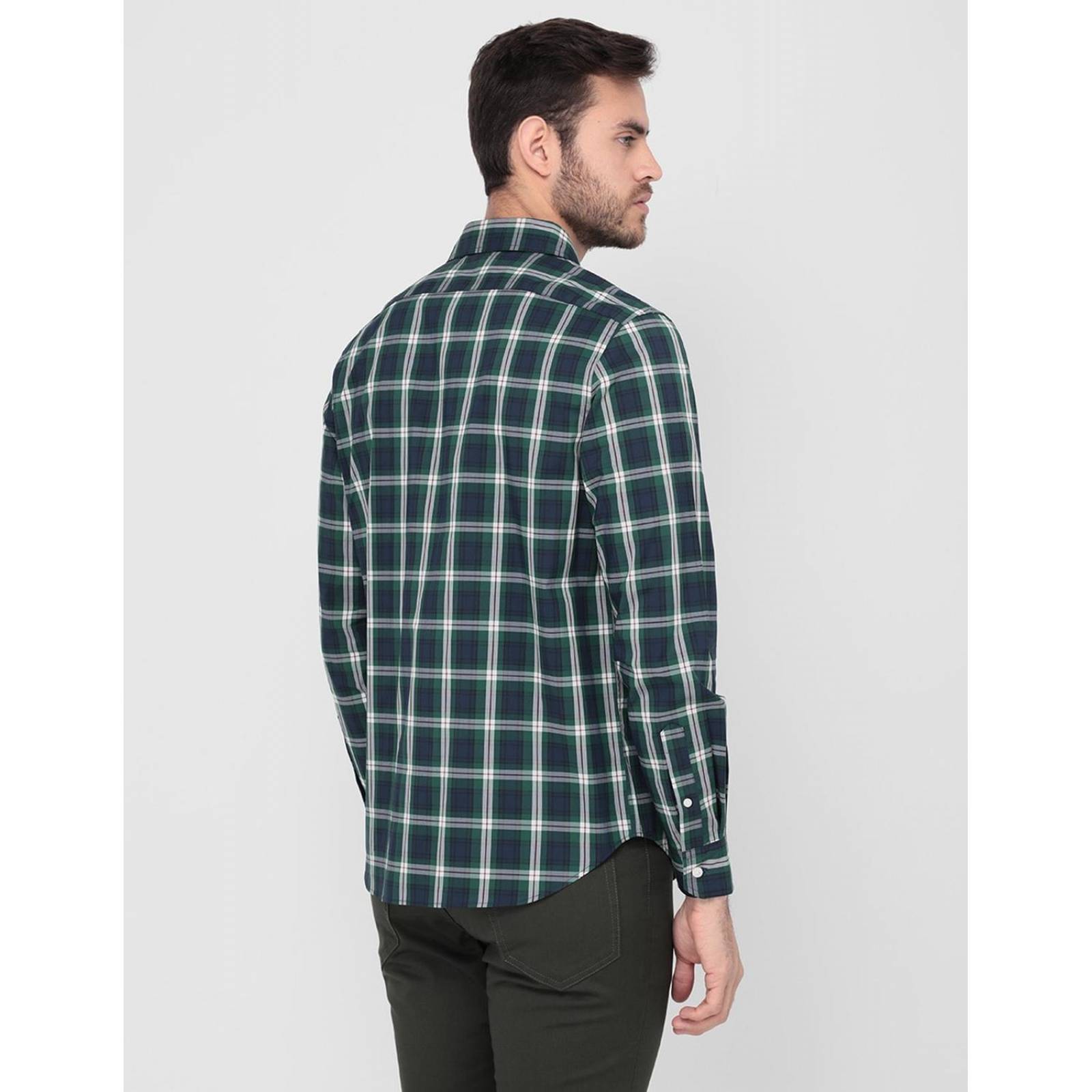 Camisa casual de algodón manga larga para hombre Azul CH 