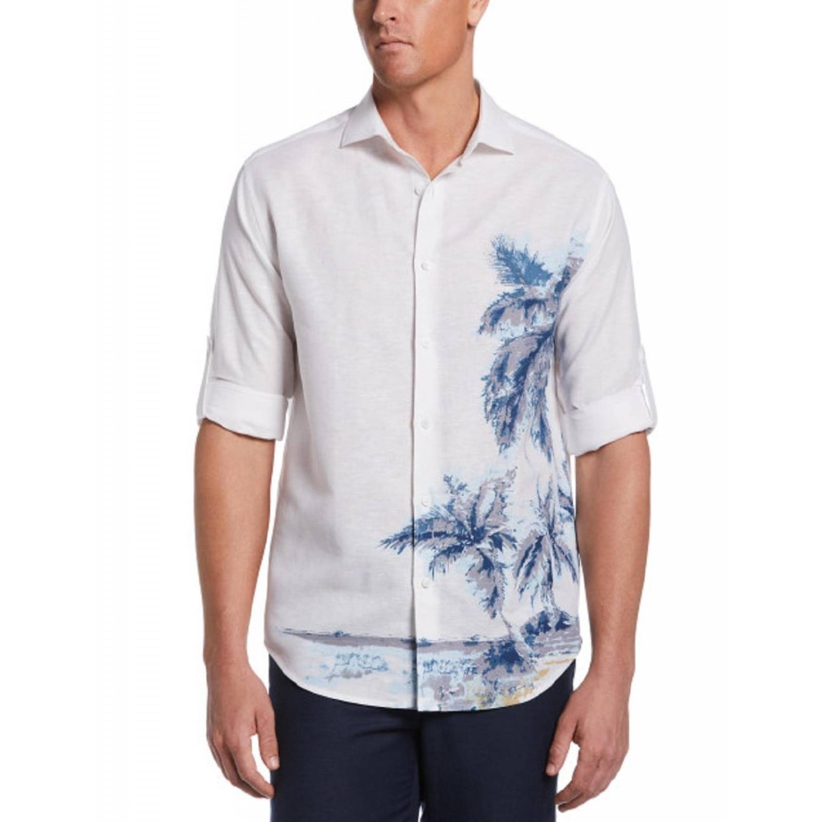 Camisa casual Cubavera de lino manga larga para hombre Blanco XG 