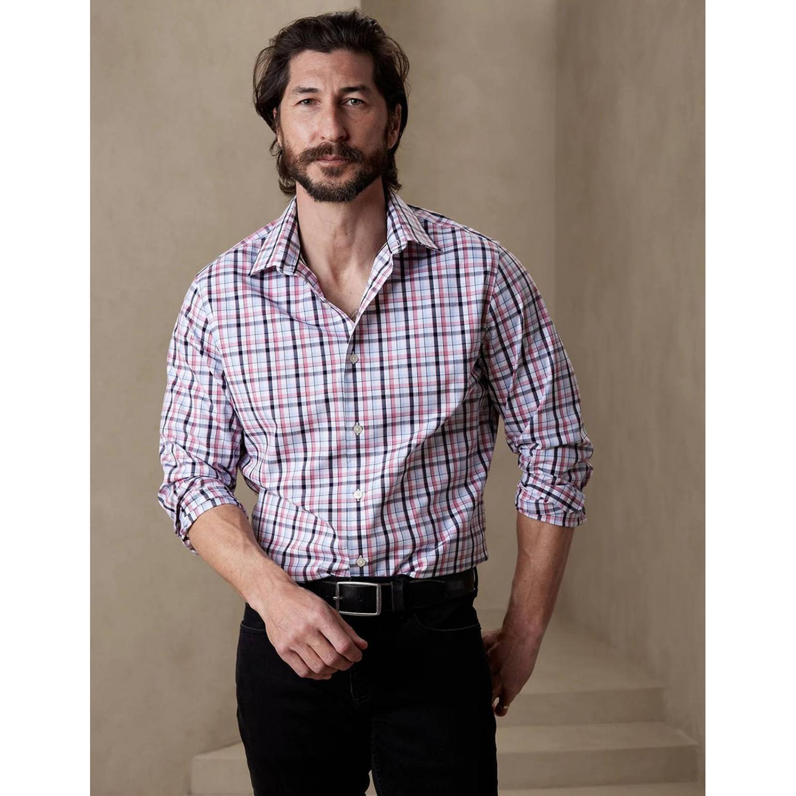 Camisa casual de algodón manga larga para hombre Multicolor CH 