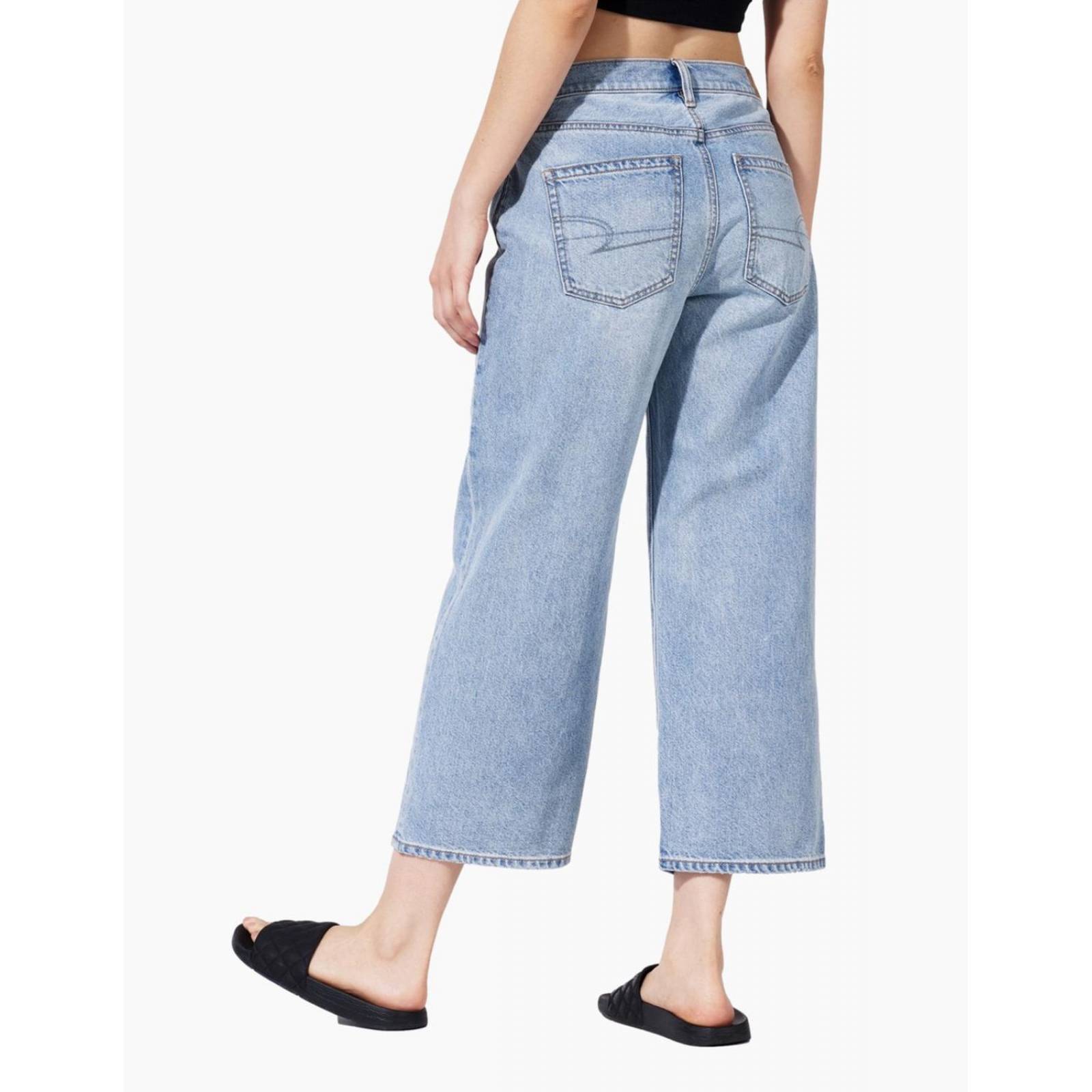Jeans straight American Eagle deslavado corte cintura alta para mujer Azul claro 2 C 