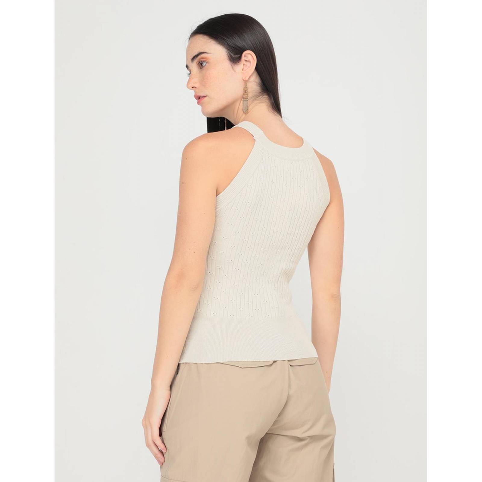 Blusa sin manga para mujer Beige M 