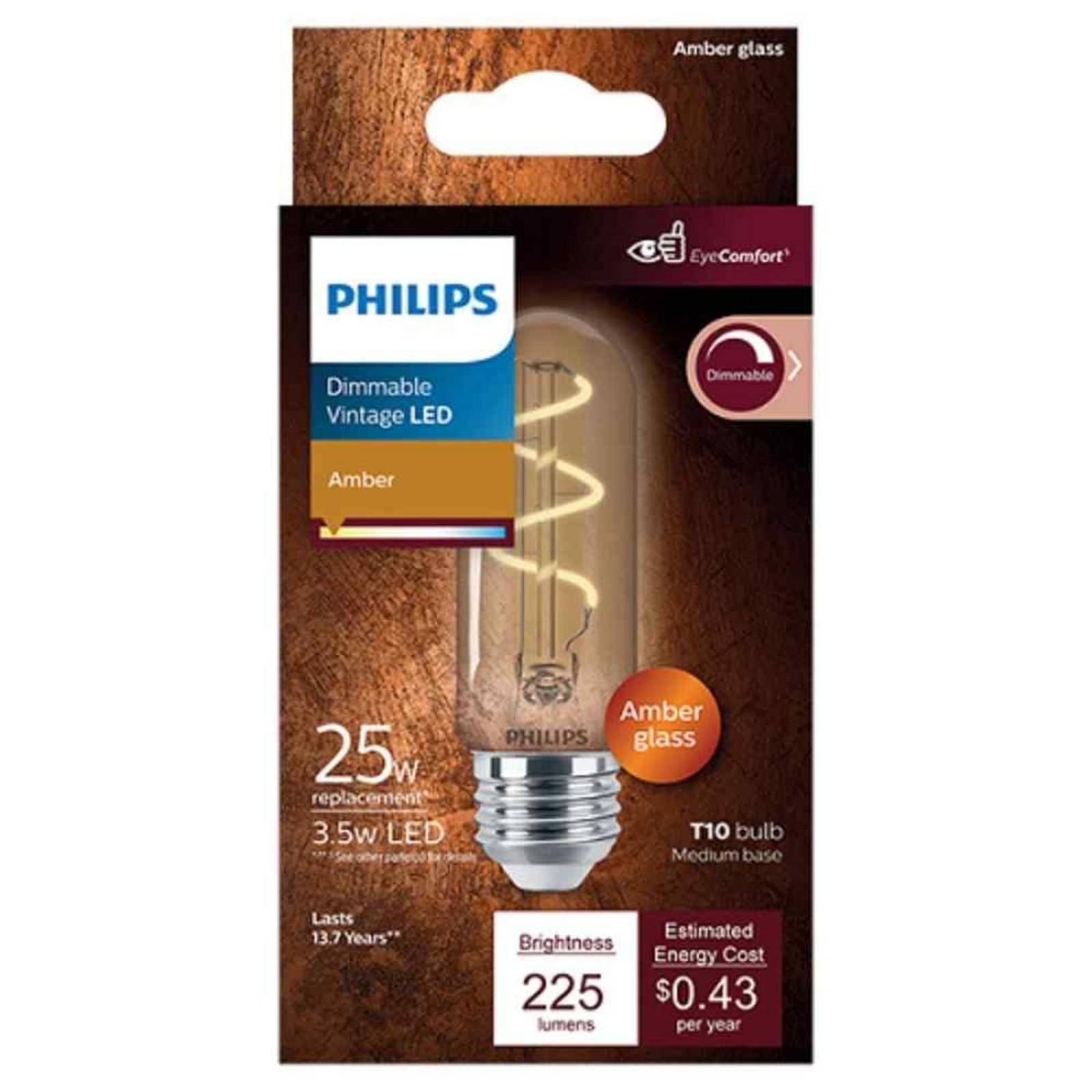 Foco philips filamento led espiral 3.5w t10 vintage ambar
