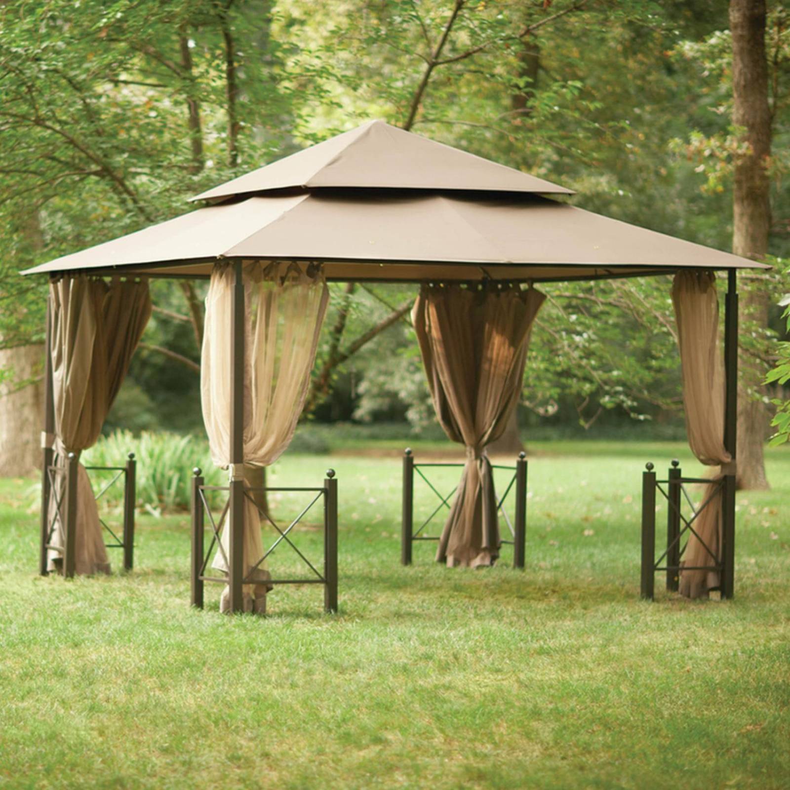 Gazebo harbor café 3.03 x 3.65 x 3.65 m de acero con tela decorativa