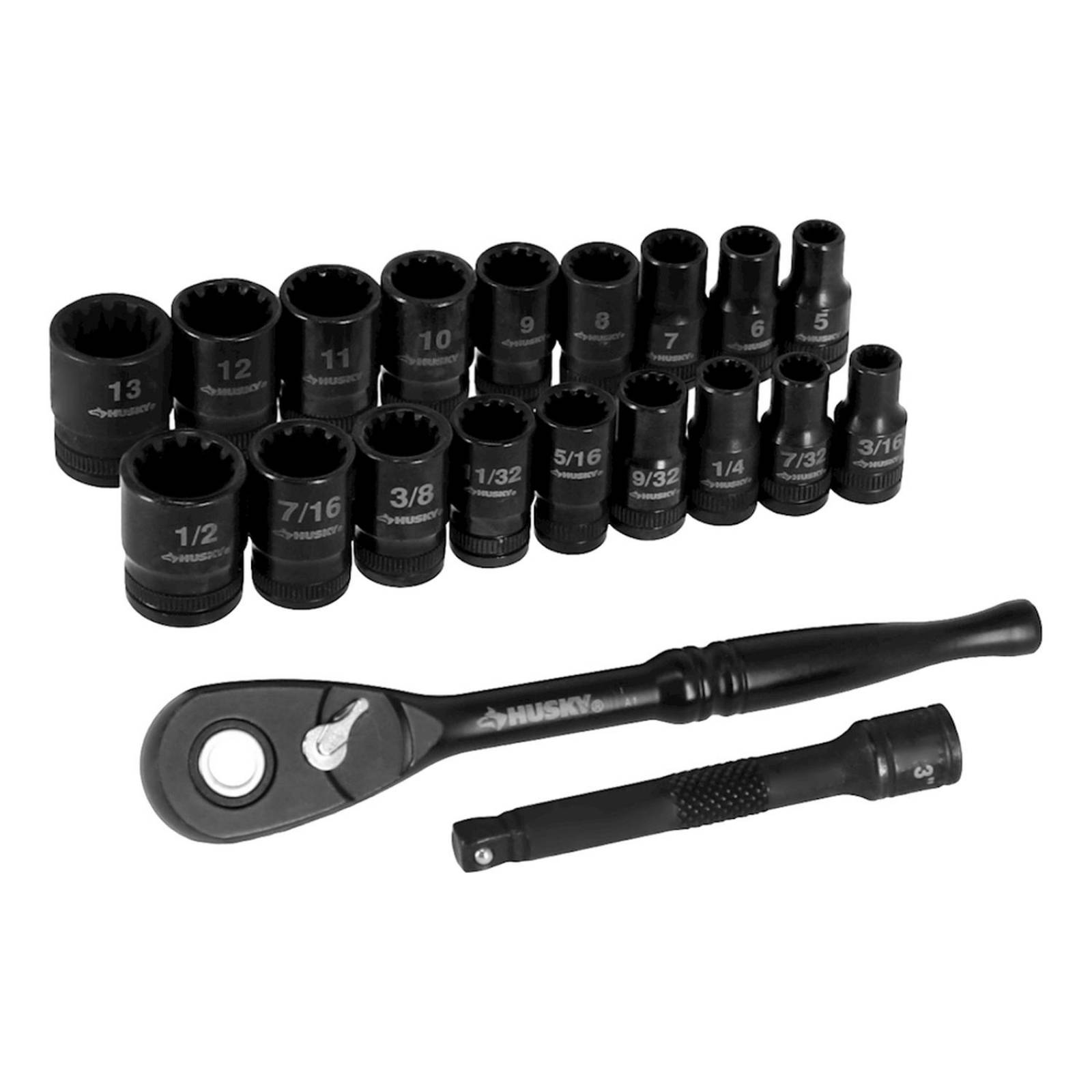 Juego de dados con matraca acero husky 