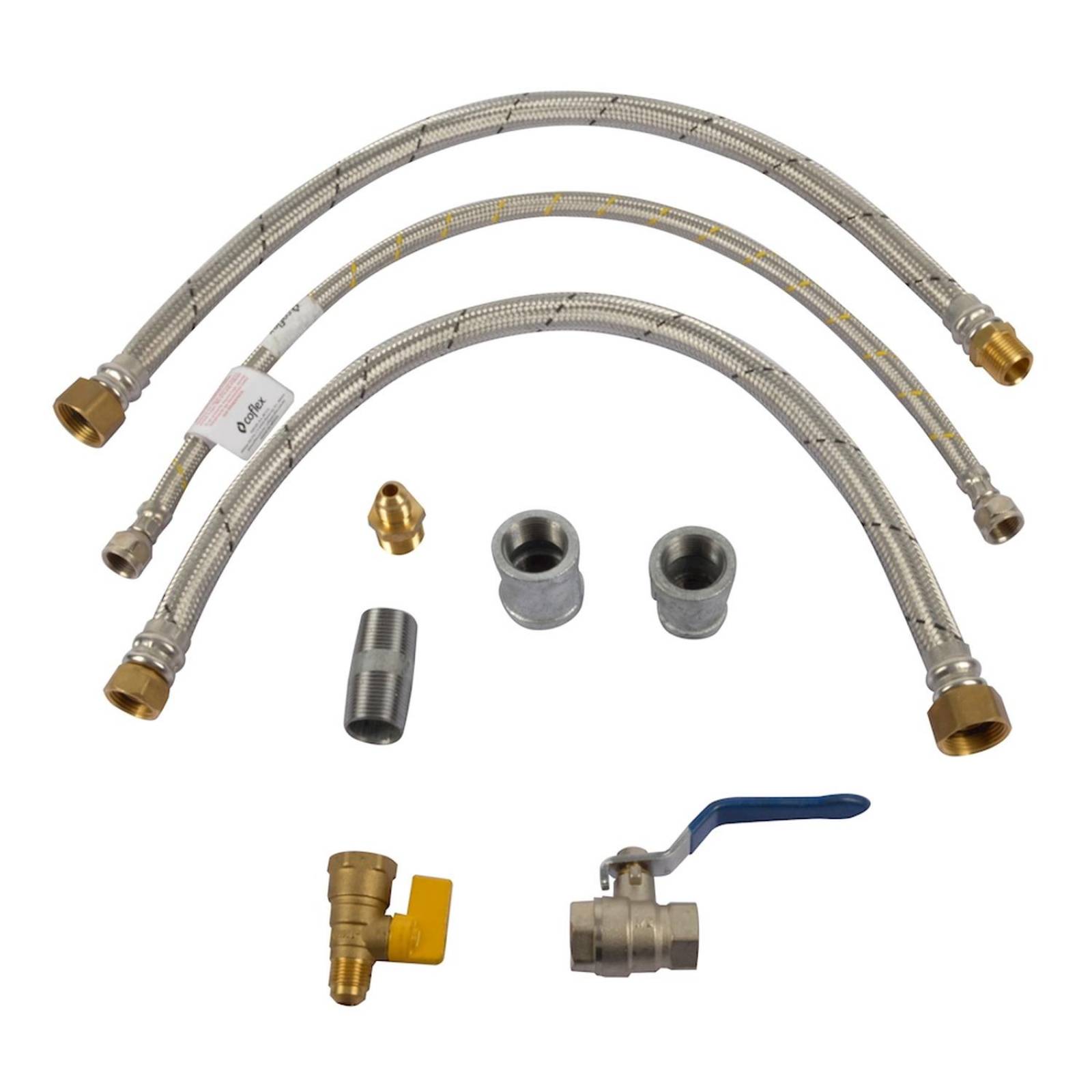 Paquete para instalación para boiler de depósito de 3/8 de pulgada plata coflex 9 piezas 