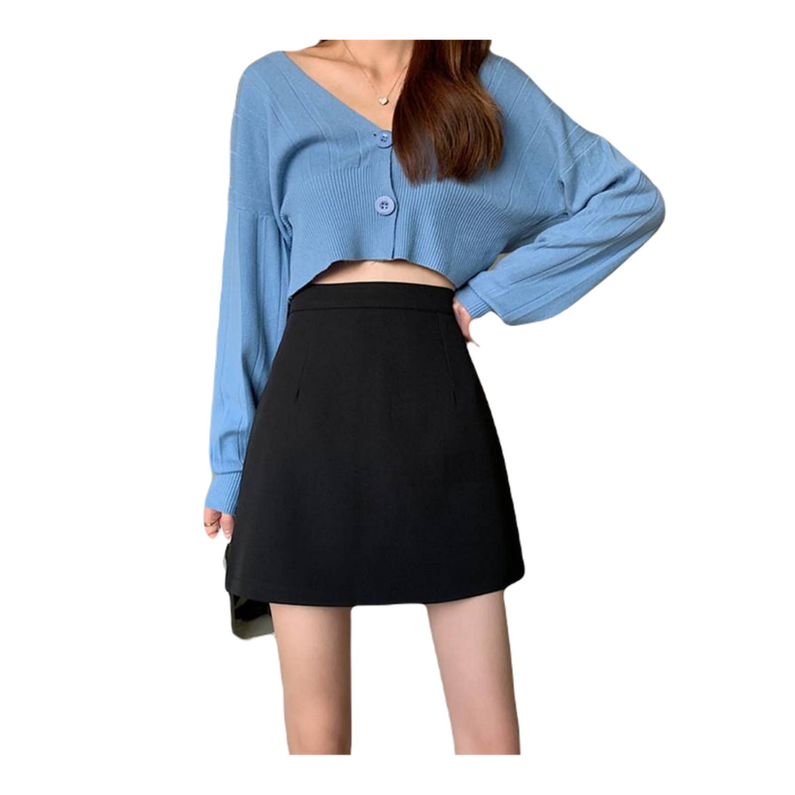 Mini Falda Negra Cintura Alta Estilo Coreano Mujer M-475 