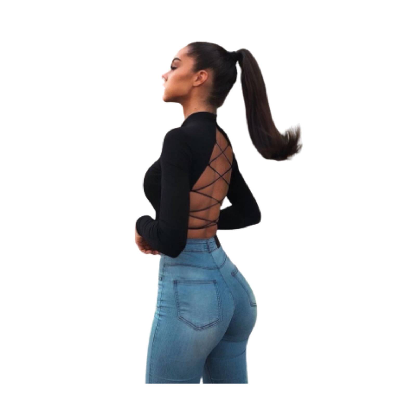 Blusa Top Sexy De Manga Larga Con Espalda Descubierta M-228 