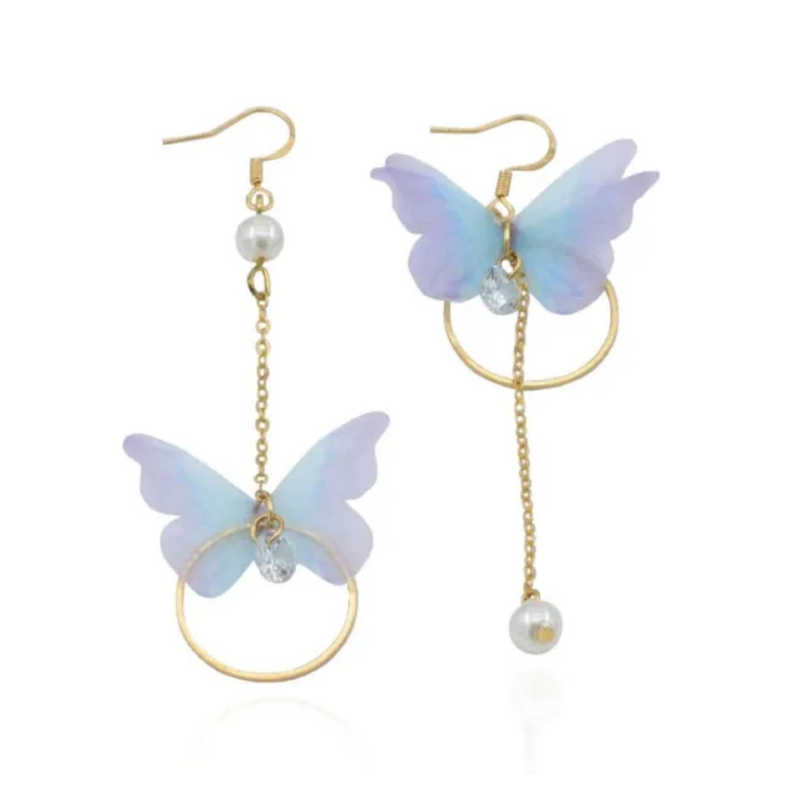 Aretes Con Diseño Largo De Mariposa M-588 Azul