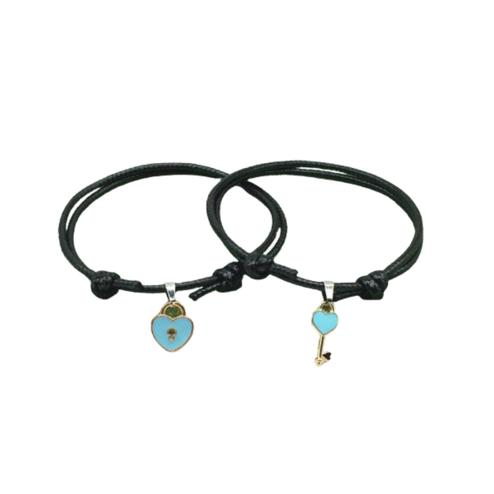 Pulsera Cuerda Parejas Llave Corazon Varios Colores Mpb-355 Azul