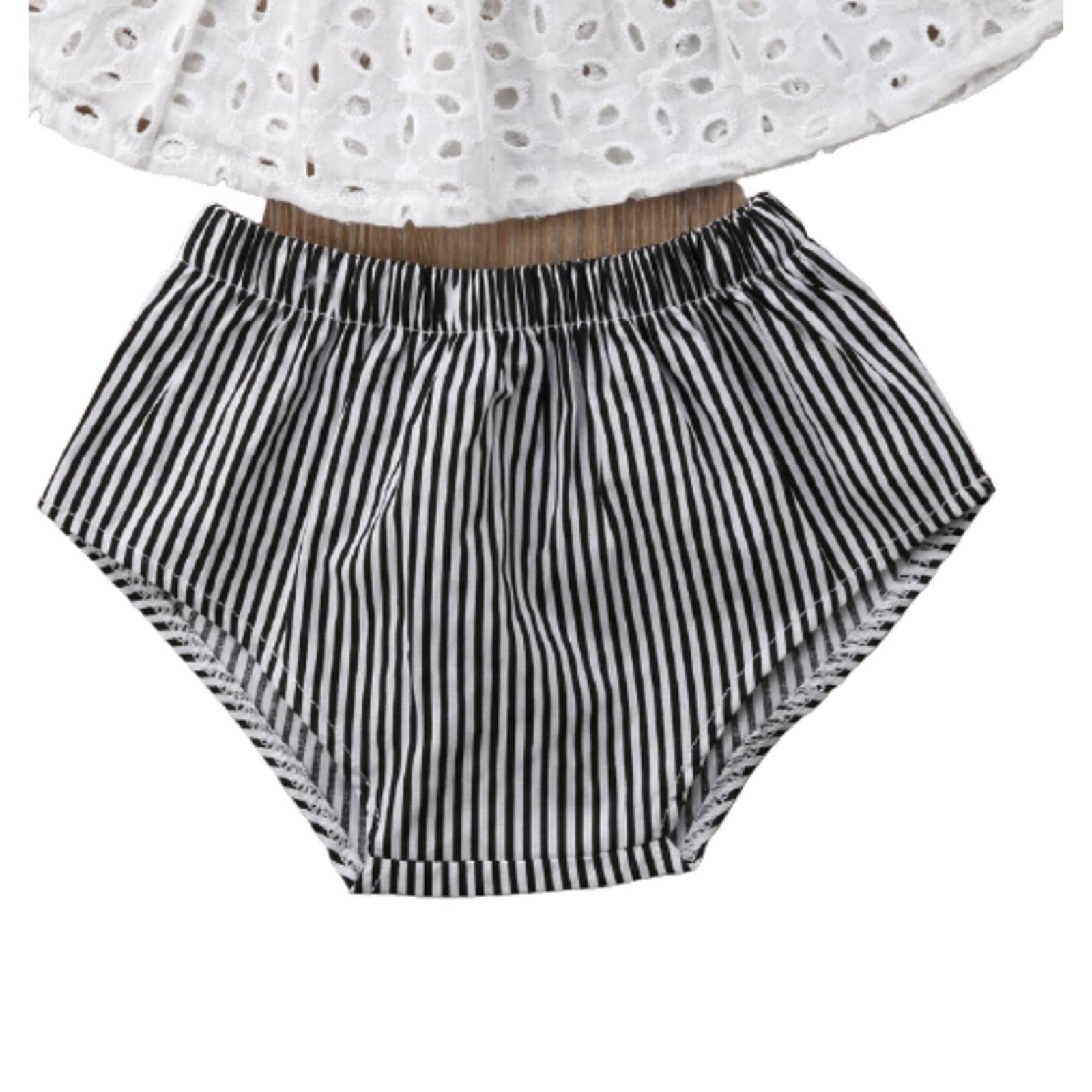Conjunto 3 Piezas Verano Blanco Y Negro Niña Bebe V-056 