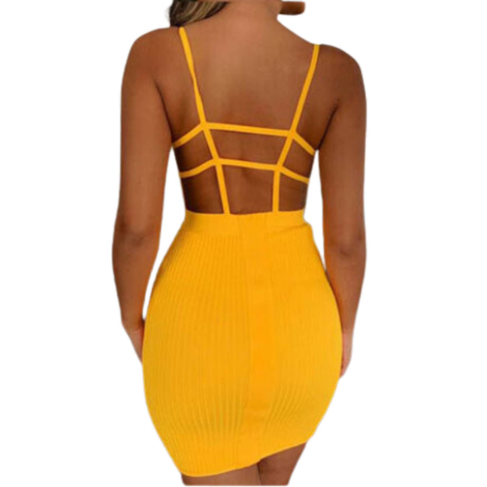 Vestido Amarillo Negro Moda Dama V-104