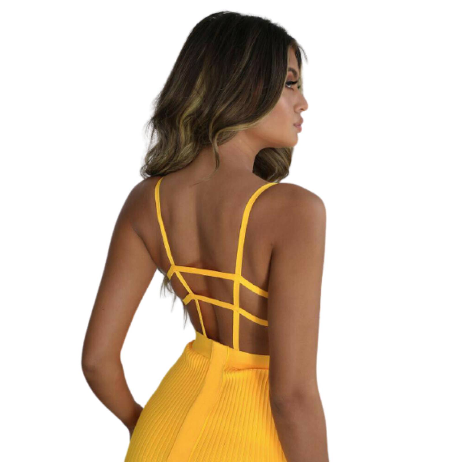 Vestido Amarillo Negro Moda Dama V-104