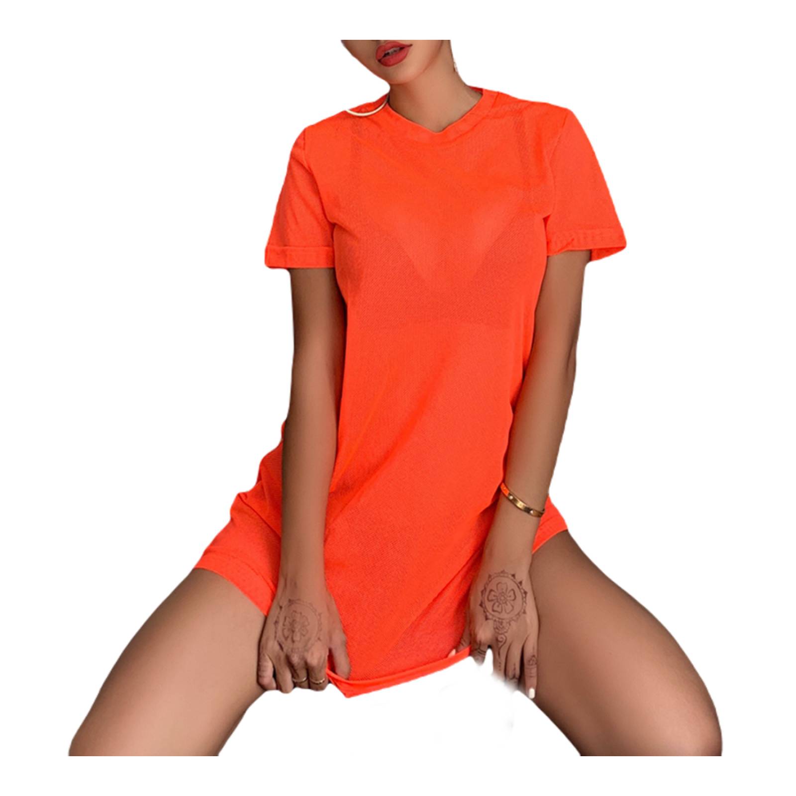 Vestido Playero Sexy Transparente Colores Neón Dama M-337 