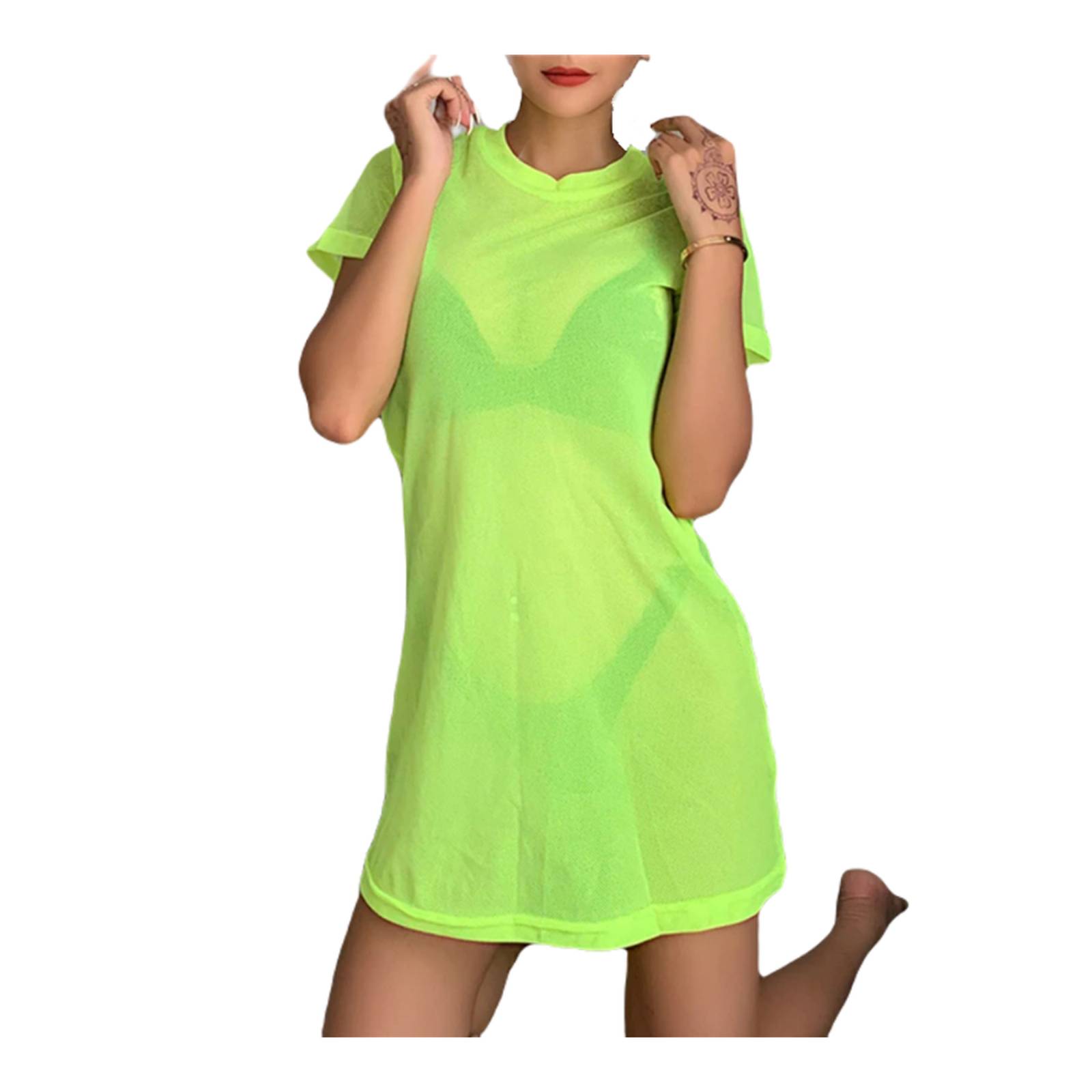 Vestido Playero Sexy Transparente Colores Neón Dama M-337 