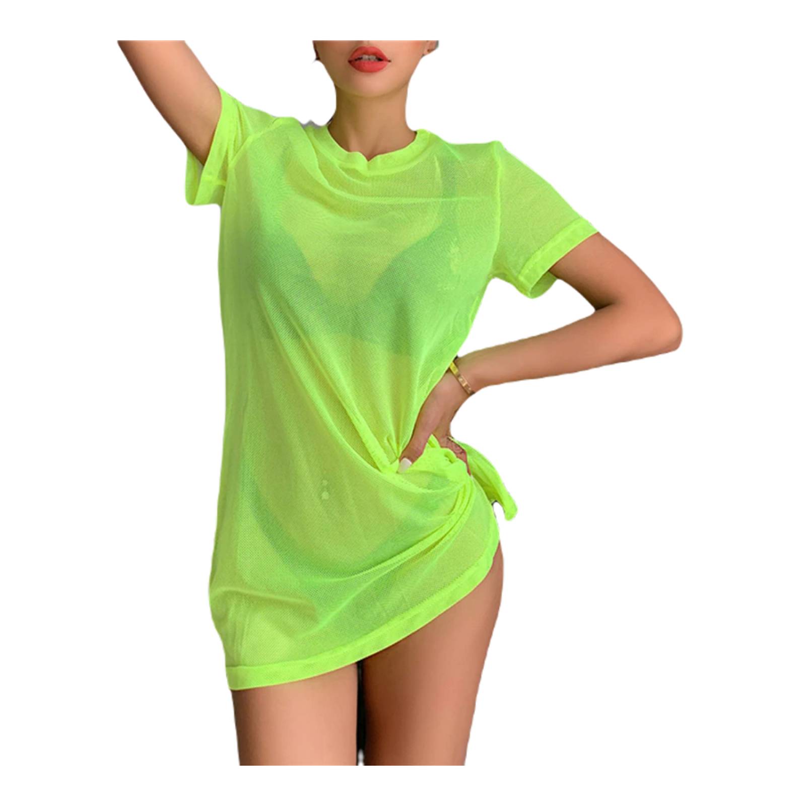 Vestido Playero Sexy Transparente Colores Neón Dama M-337 
