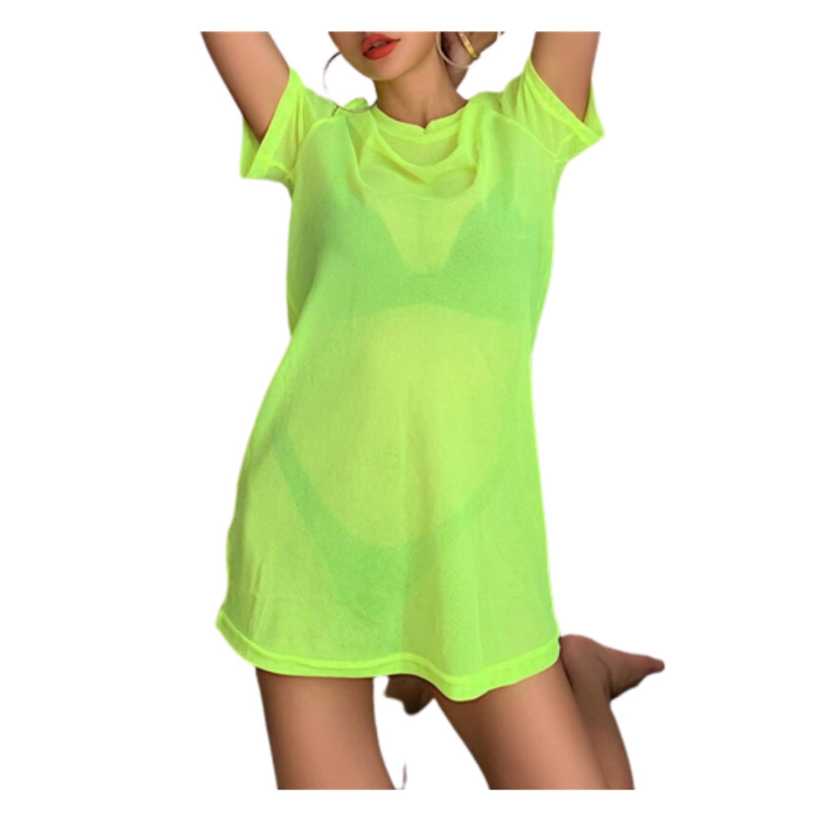 Vestido Playero Sexy Transparente Colores Neón Dama M-337 