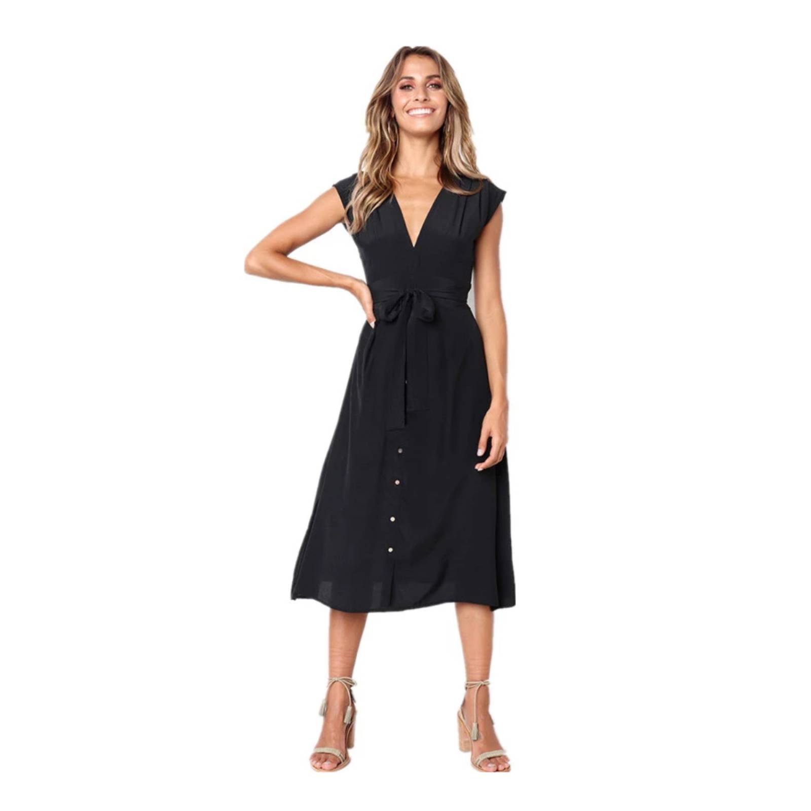 Hermoso Vestido Midi Vintage Cuello V Corte Imperial Mpb-517 