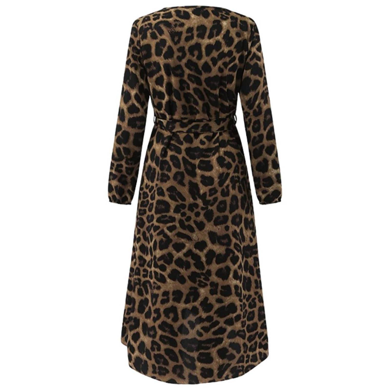 Elegante Vestido Cruzado Manga Estampado Leopardo Mpb-514 