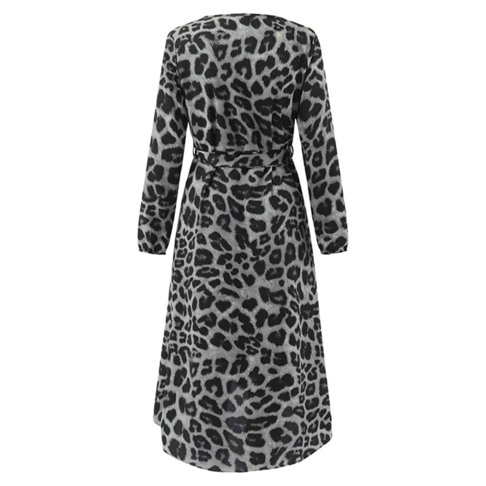 Elegante Vestido Cruzado Manga Estampado Leopardo Mpb-514 