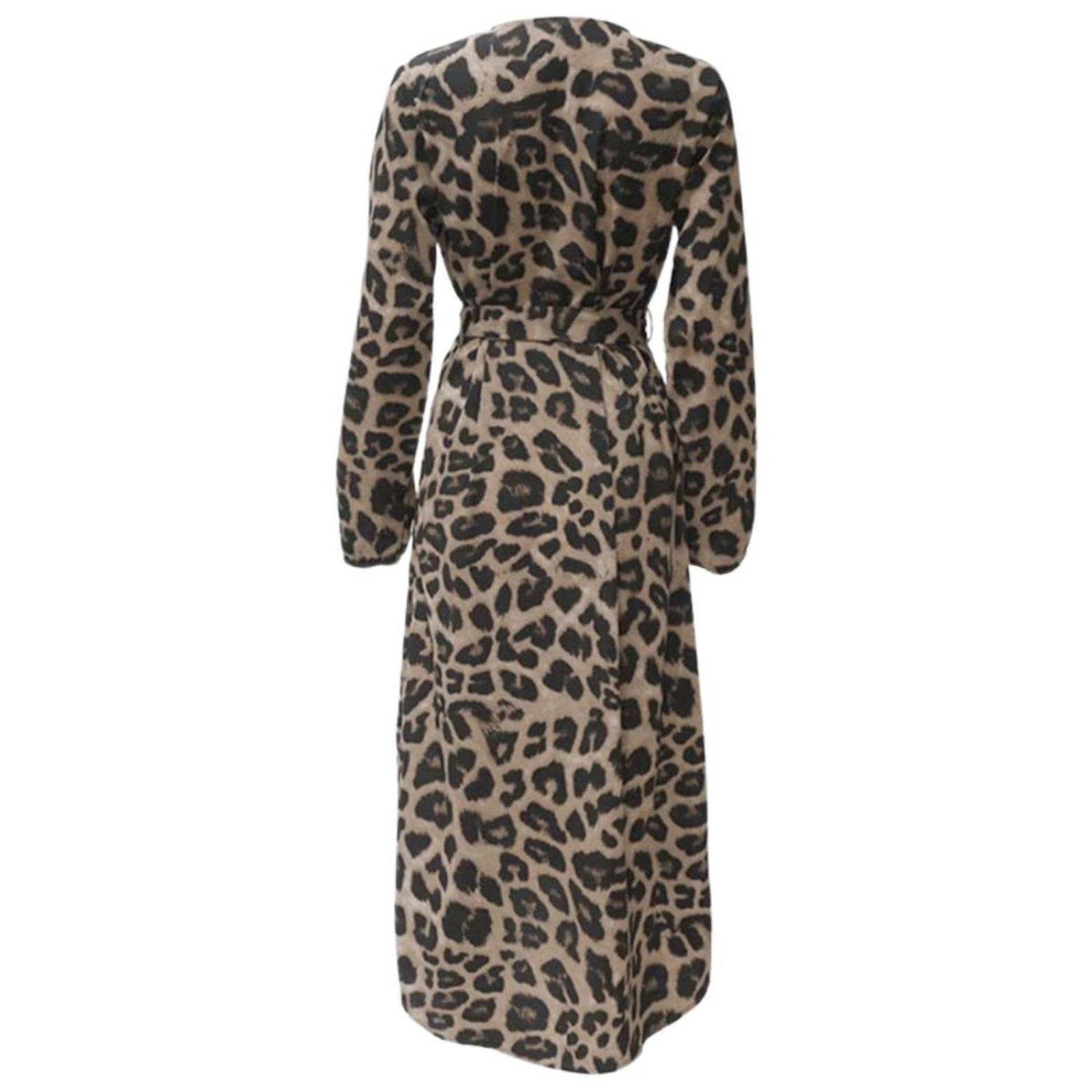 Elegante Vestido Cruzado Manga Estampado Leopardo Mpb-514 