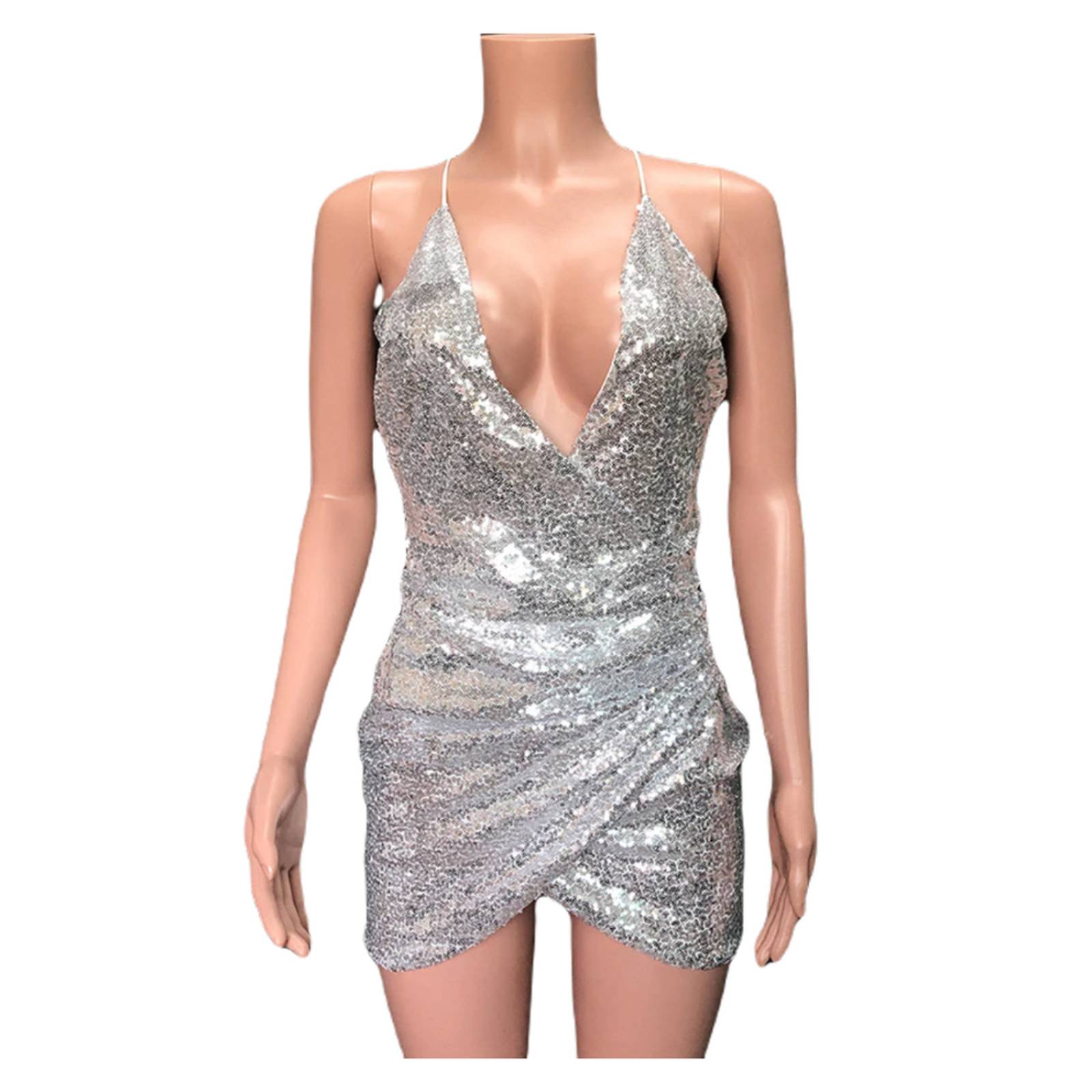 Vestido Sexy De Lentejuelas Escote Profundo Dama M-312 