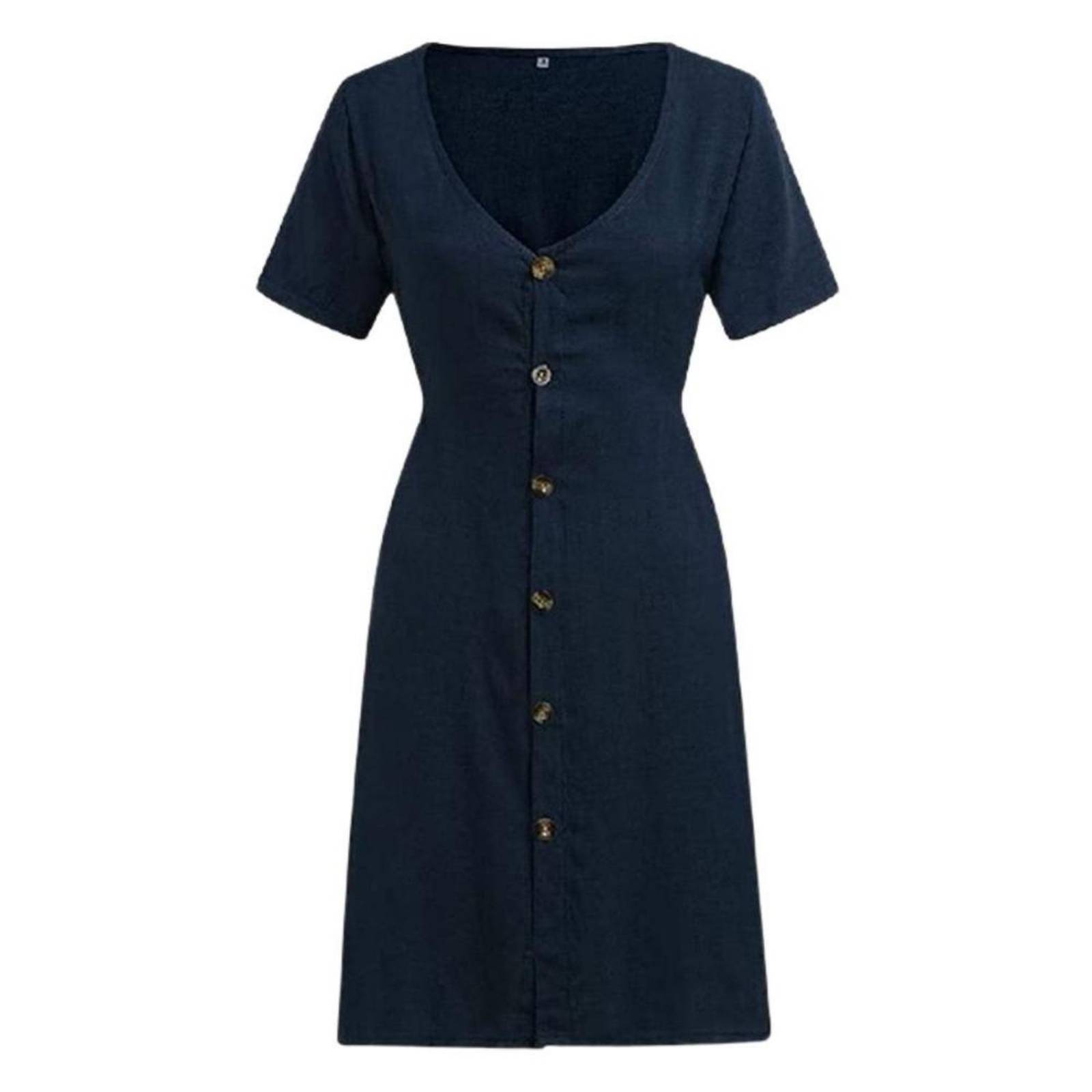 Vestido Corto Con Botones Frontales Cuello En V Para Mujer M