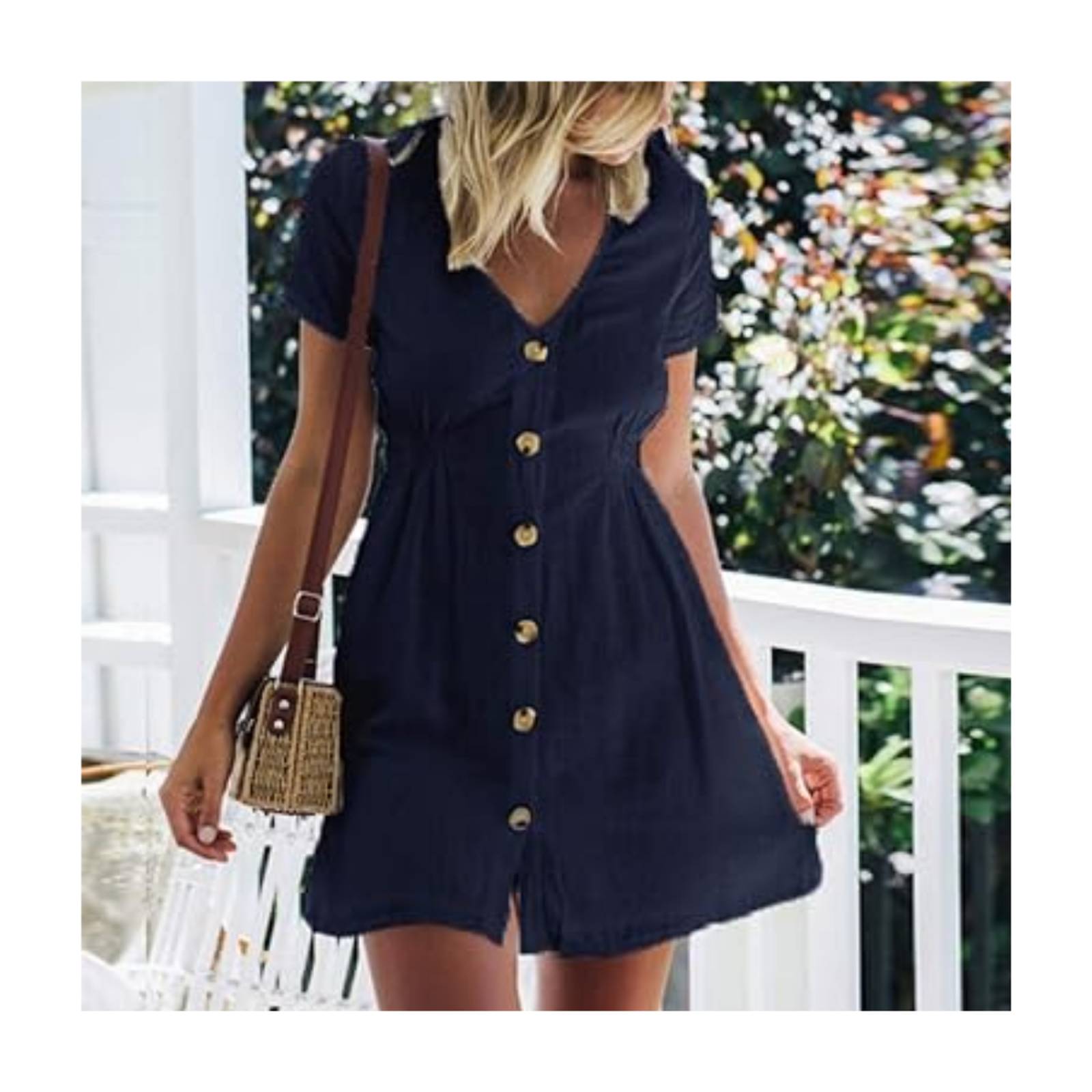 Vestido Corto Con Botones Frontales Cuello En V Para Mujer M