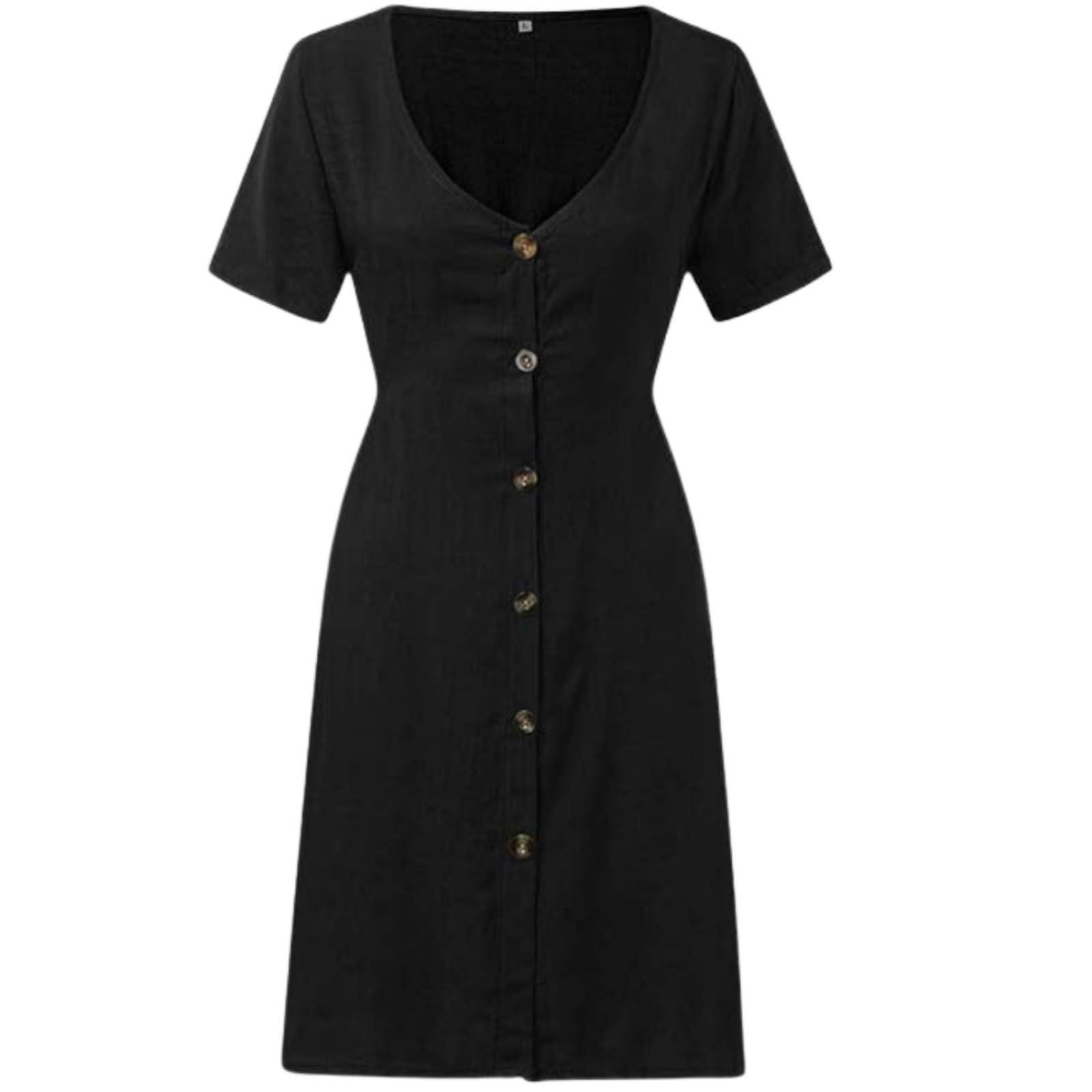 Vestido Corto Con Botones Frontales Cuello En V Para Mujer M
