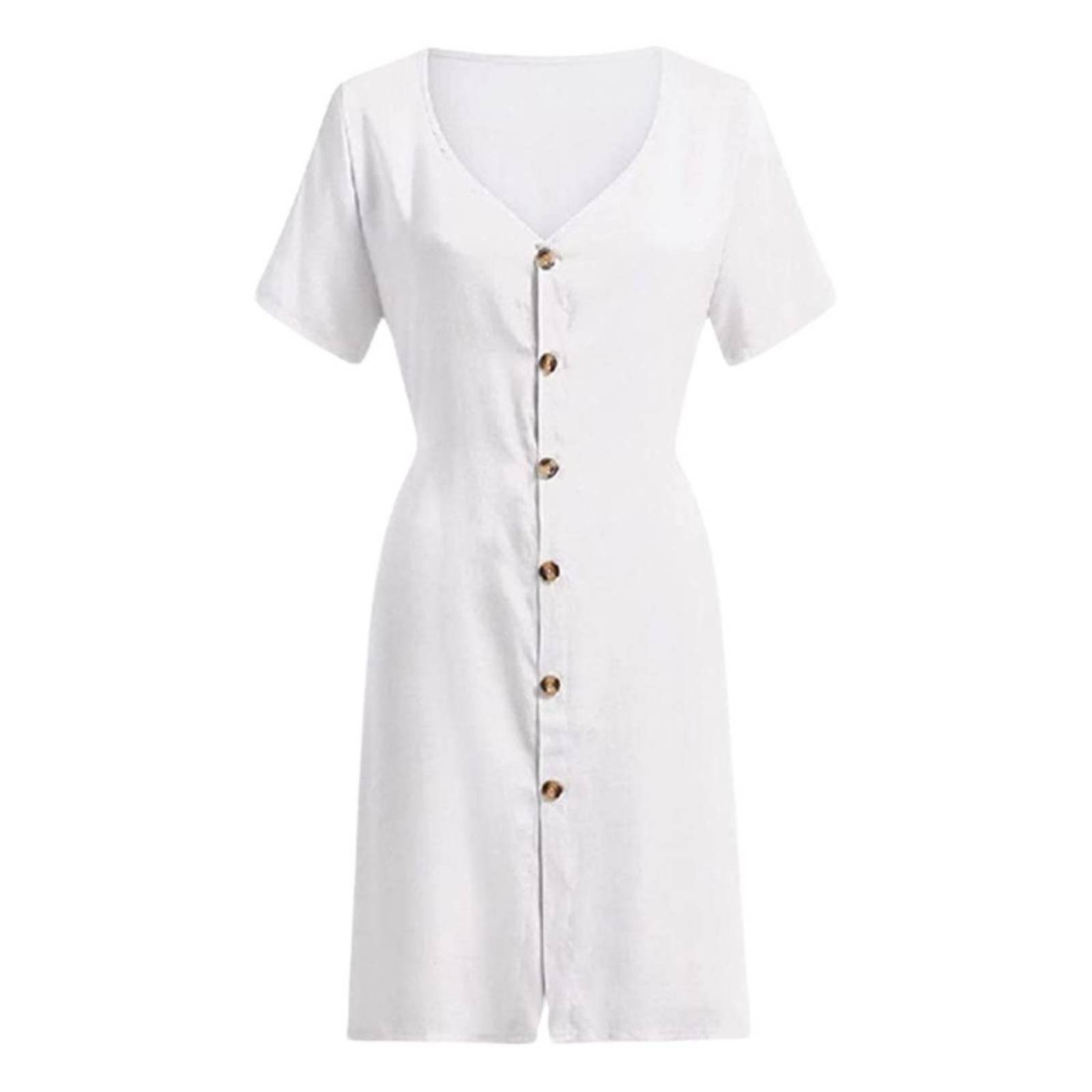 Vestido Corto Con Botones Frontales Cuello En V Para Mujer M