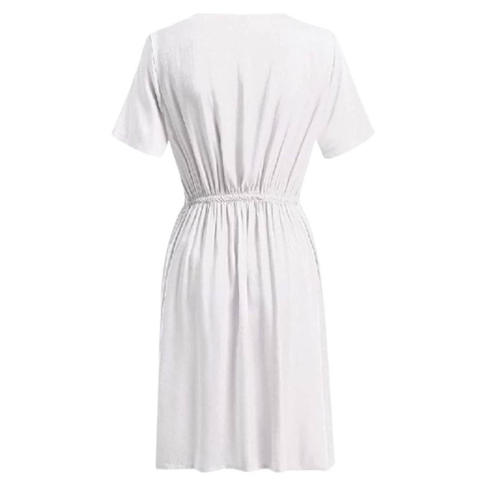 Vestido Corto Con Botones Frontales Cuello En V Para Mujer M