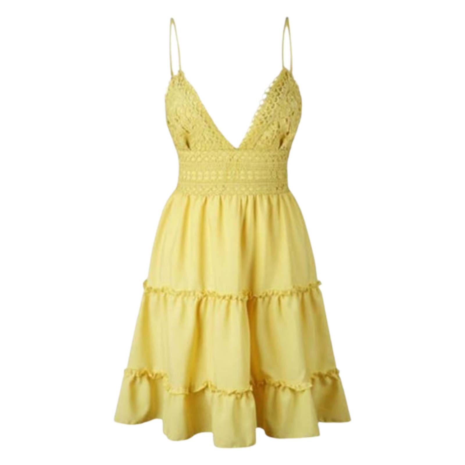 Vestido Corto Bohemio Encaje Cuello V Para Mujer M-036 