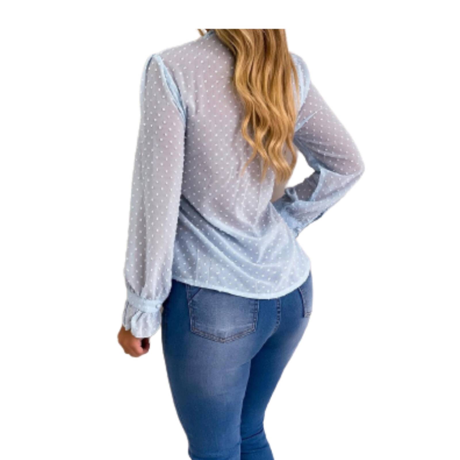 Blusa Elegante Chifón Manga Larga Diseño Lunares Dama M-020