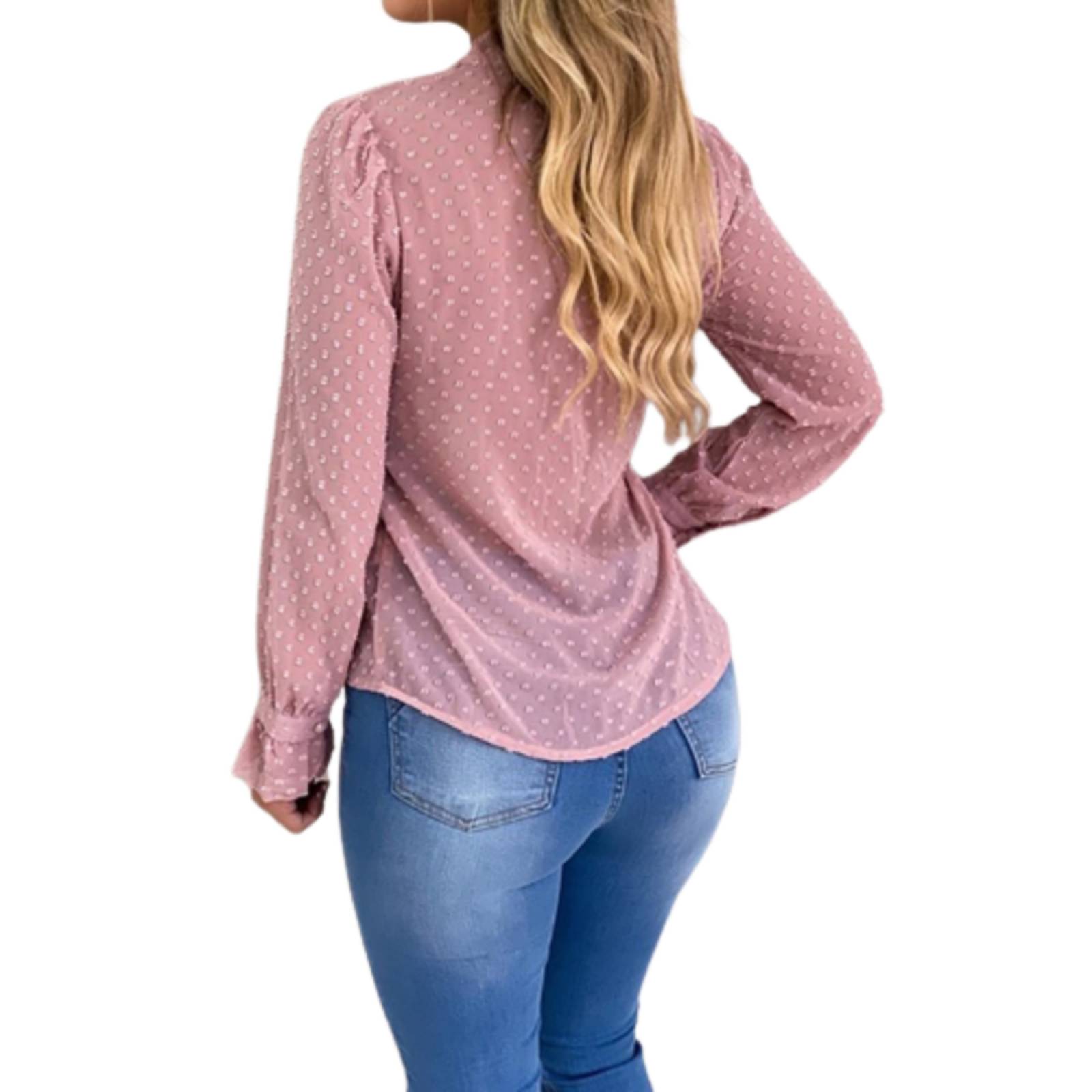 Blusa Elegante Chifón Manga Larga Diseño Lunares Dama M-020