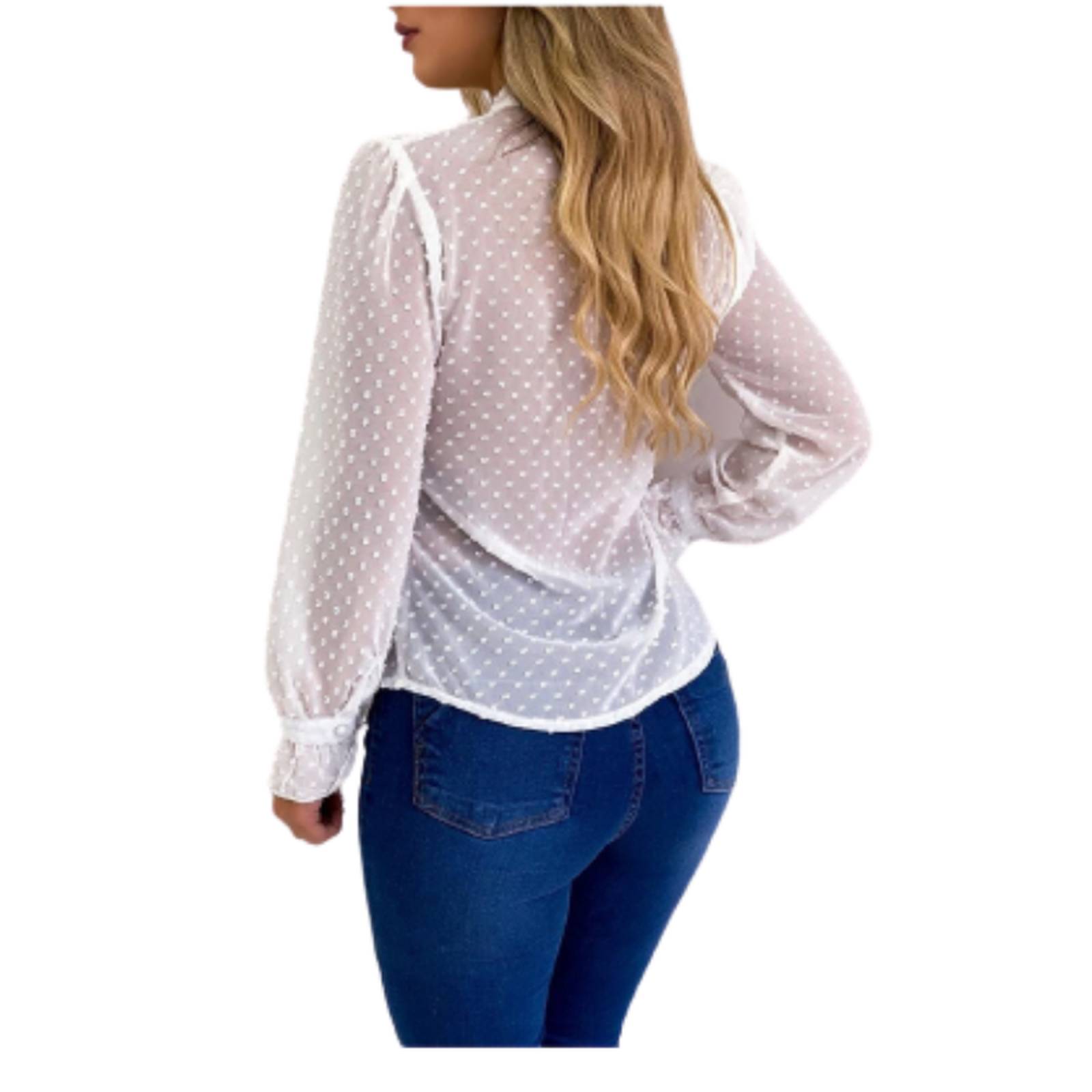 Blusa Elegante Chifón Manga Larga Diseño Lunares Dama M-020
