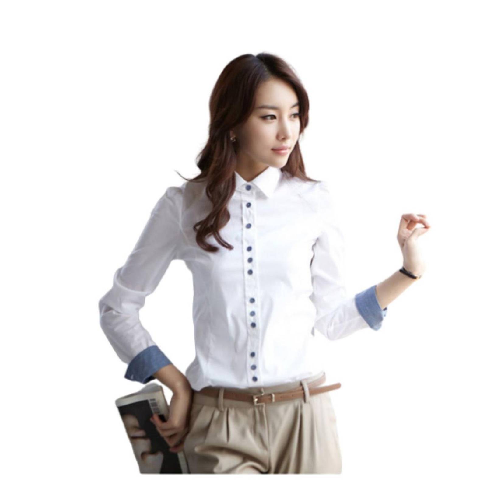 Camisa Para Dama Elegante Manga Larga Blanca M-932