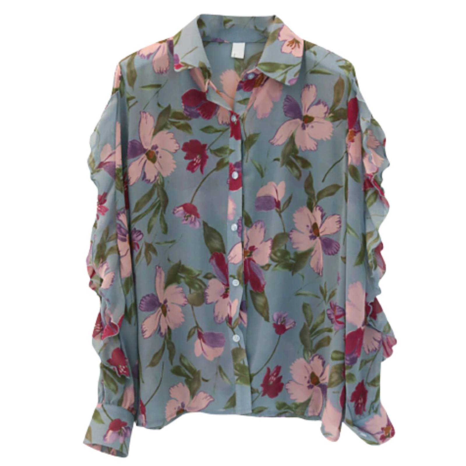Blusa Con Estampado De Flores Manga Larga Para Mujer M-041
