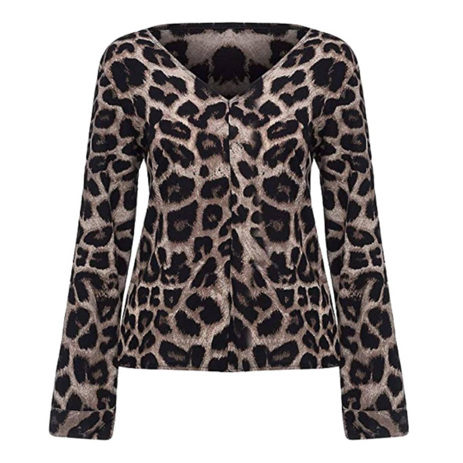 Blusa Holgada Estampado Leopardo Manga Larga Para Mujer M-04 