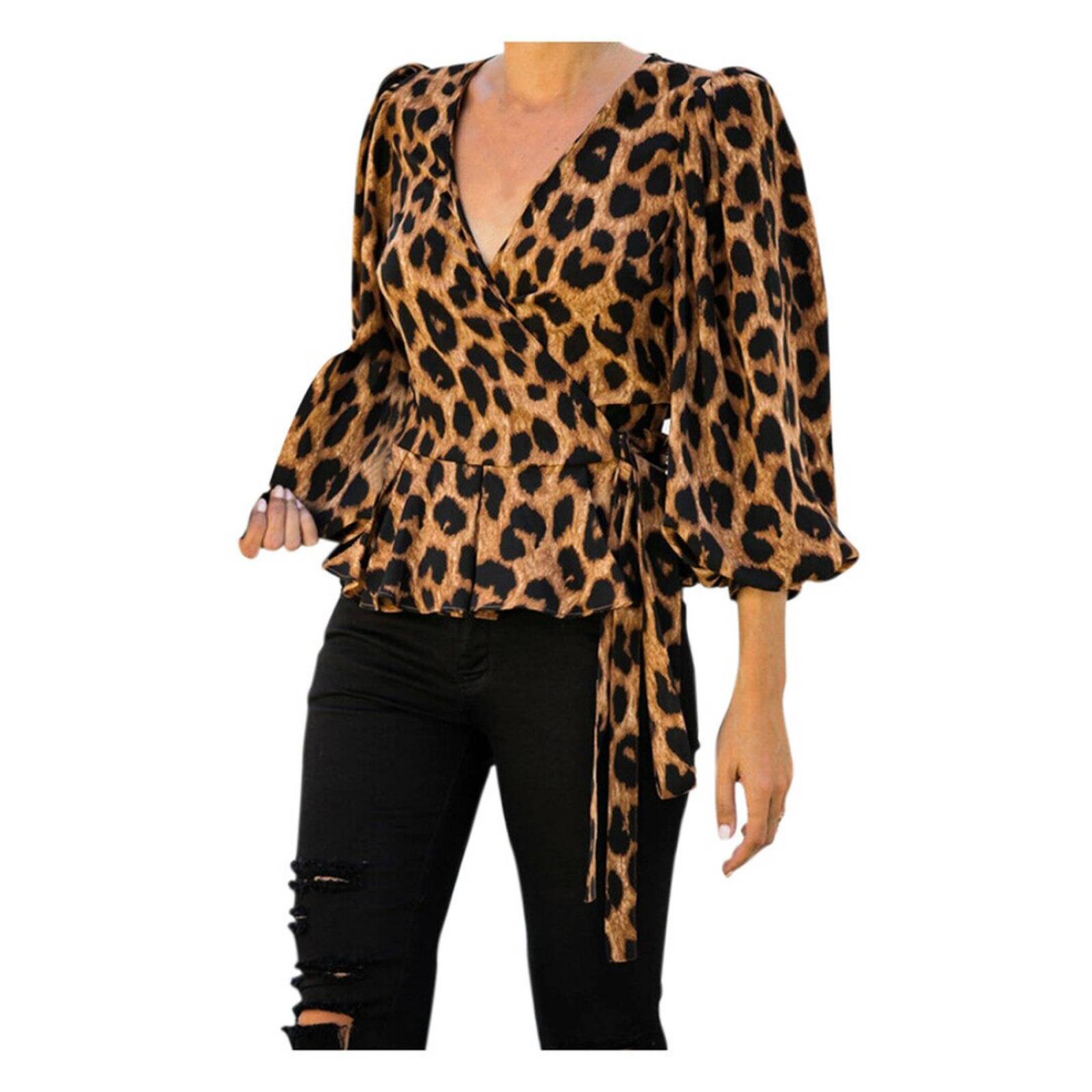 Blusa Con Estampado Leopardo Oficina Escote Cuello En V Para 