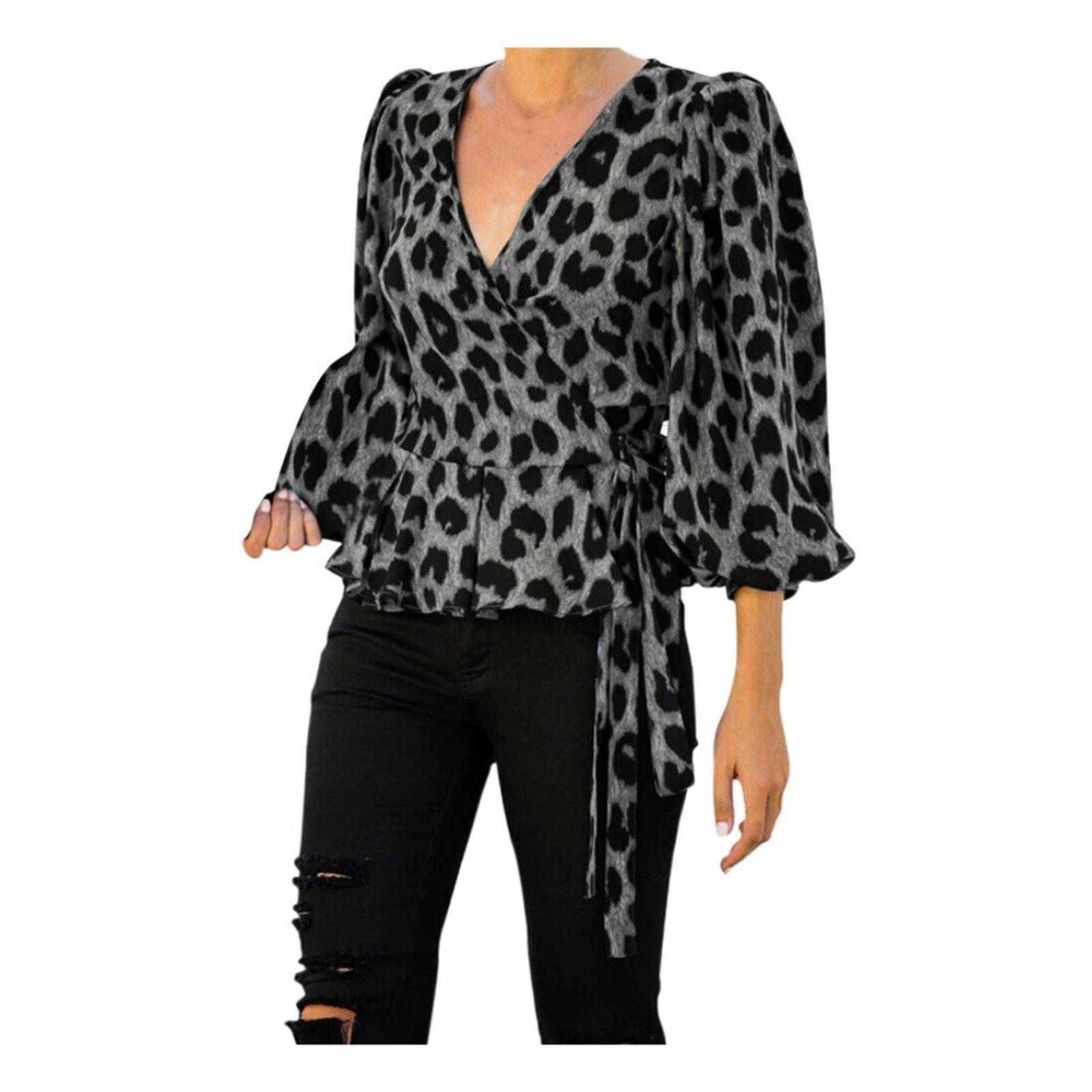 Blusa Con Estampado Leopardo Oficina Escote Cuello En V Para 