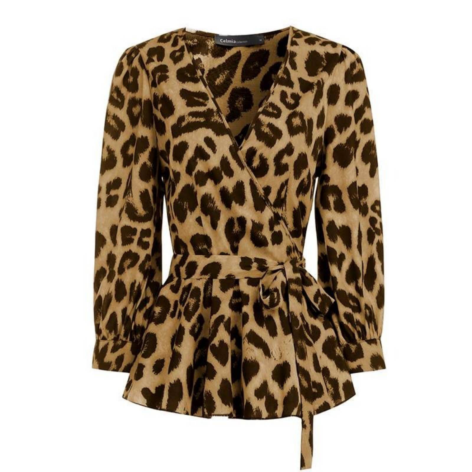 Blusa Con Estampado Leopardo Oficina Escote Cuello En V Para 