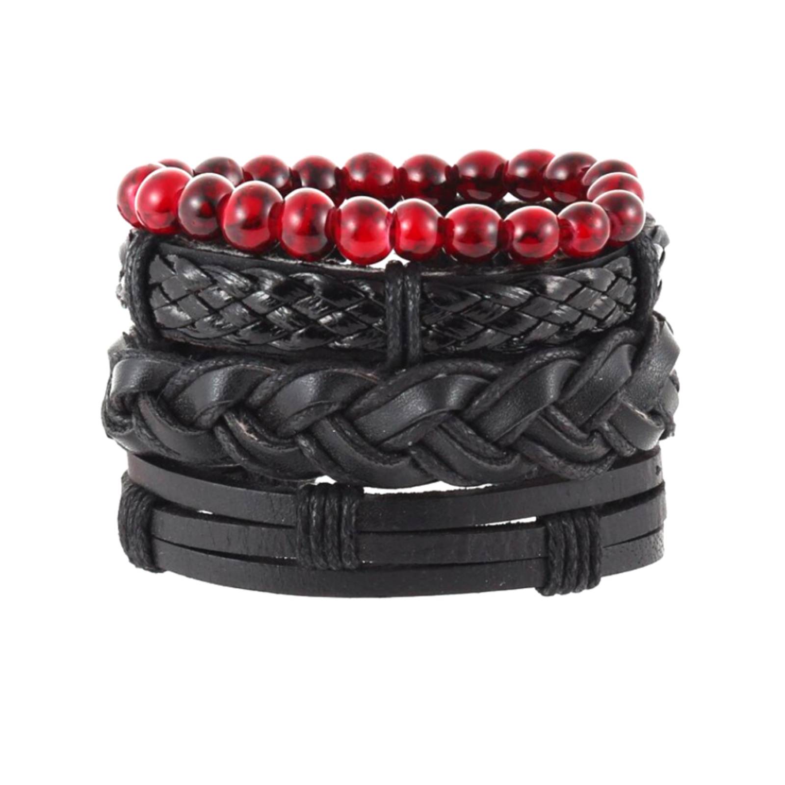 Pulsera de Cuero Perlas Rojas A24-00028 Multicolor MEDIANO