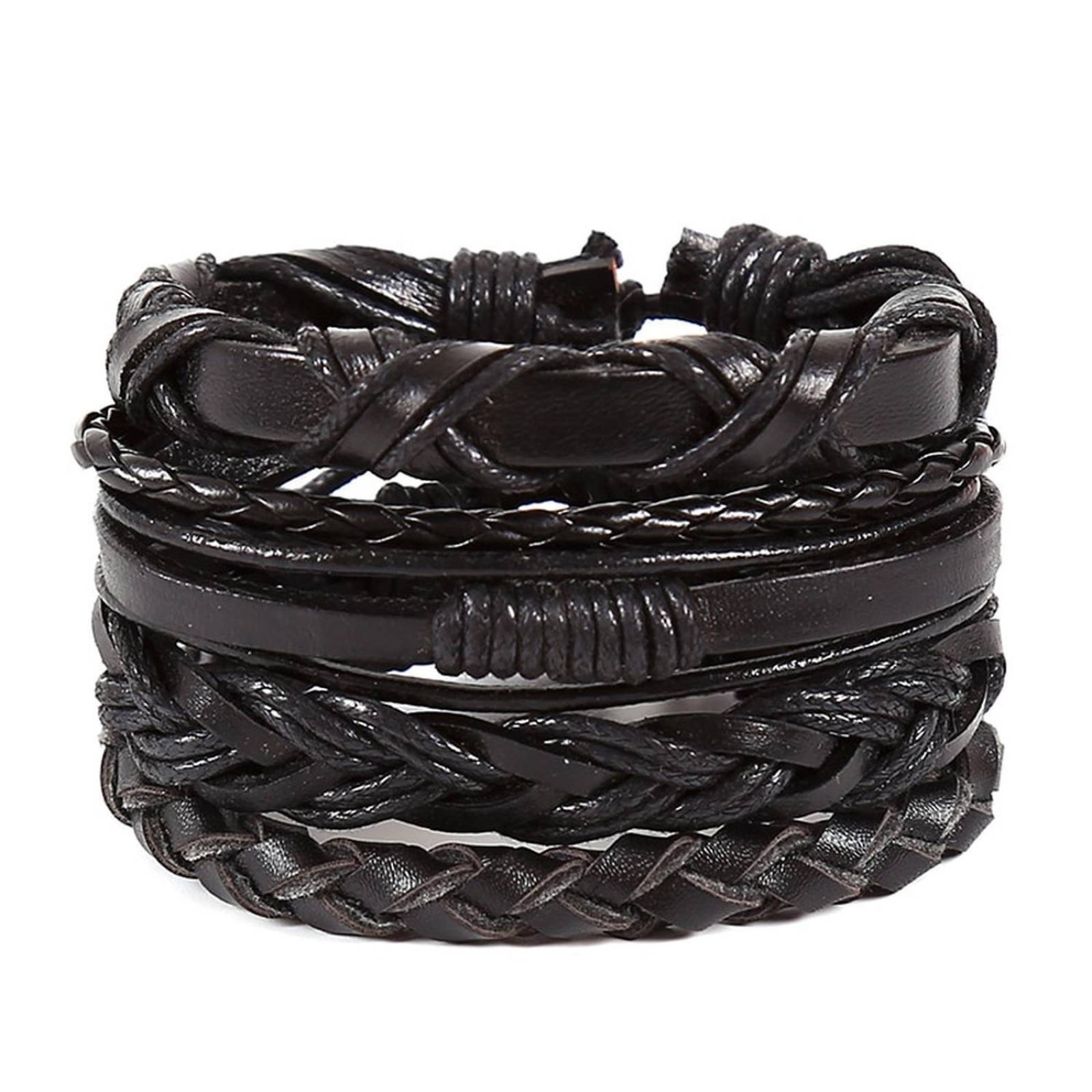 Pulsera de Cuero Negro Trenzado A24-00015 MEDIANO