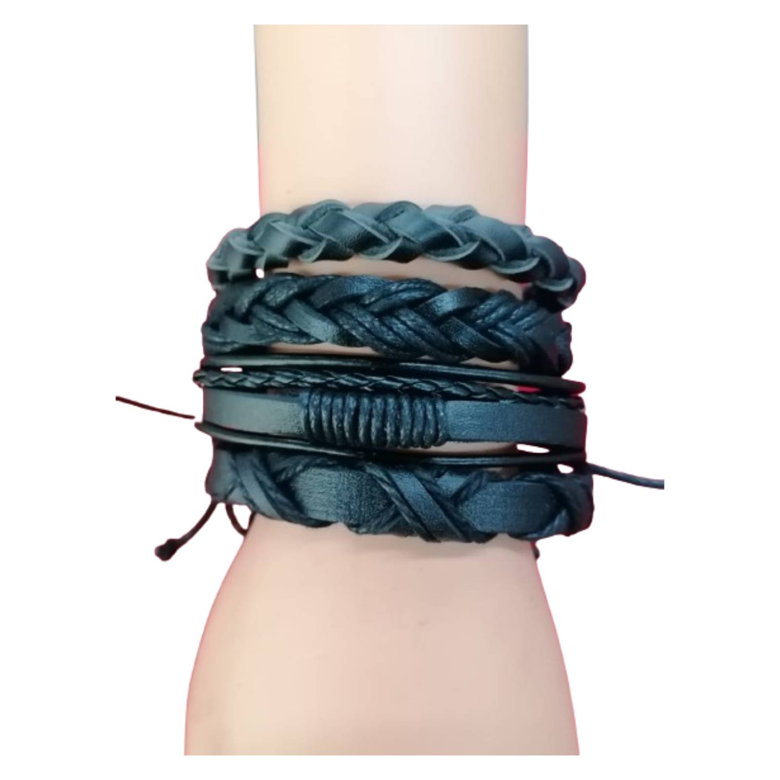 Pulsera de Cuero Negro Trenzado A24-00015 MEDIANO