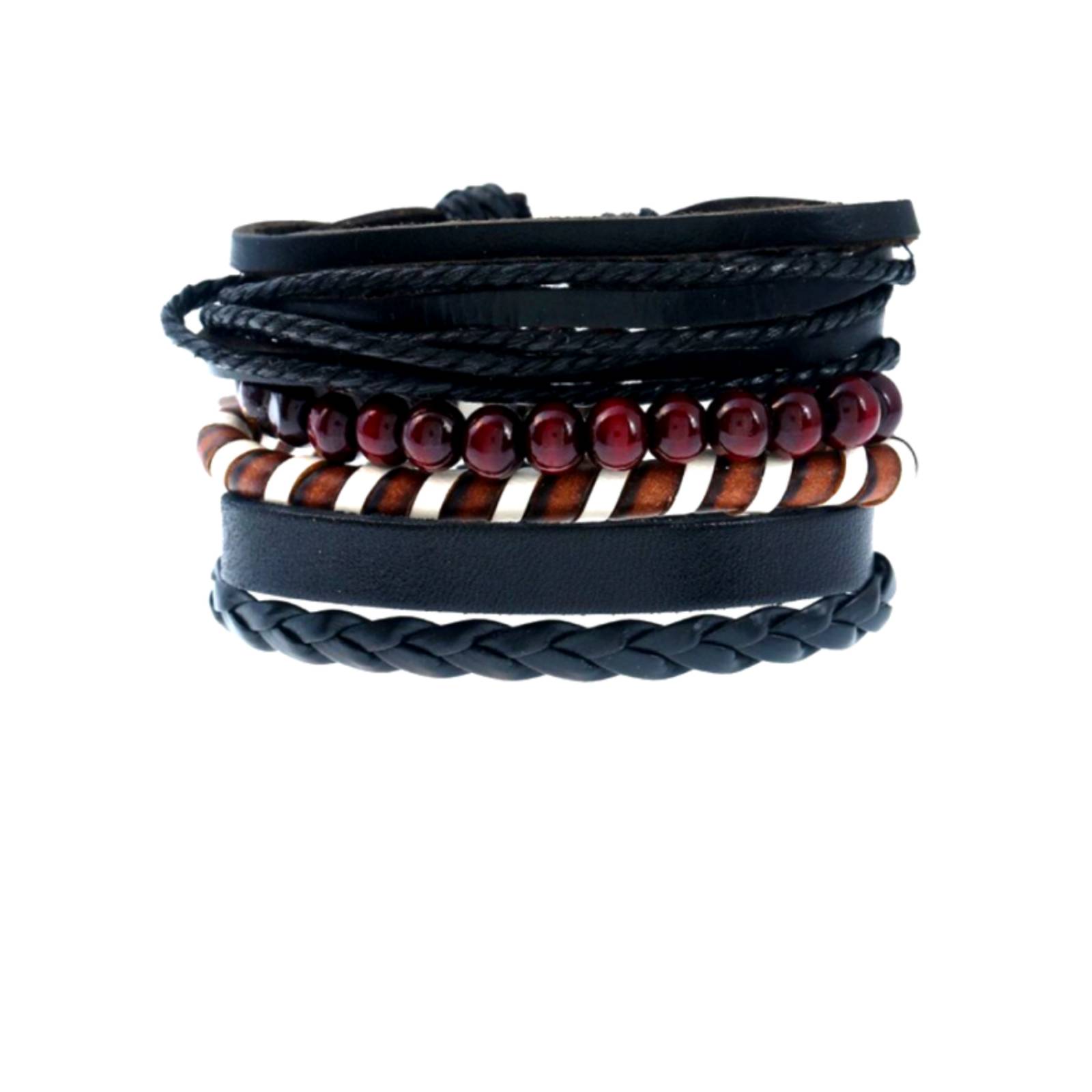Pulsera de Cuero Cuentas Rojas Hilos A24-00013 Multicolor MEDIANO