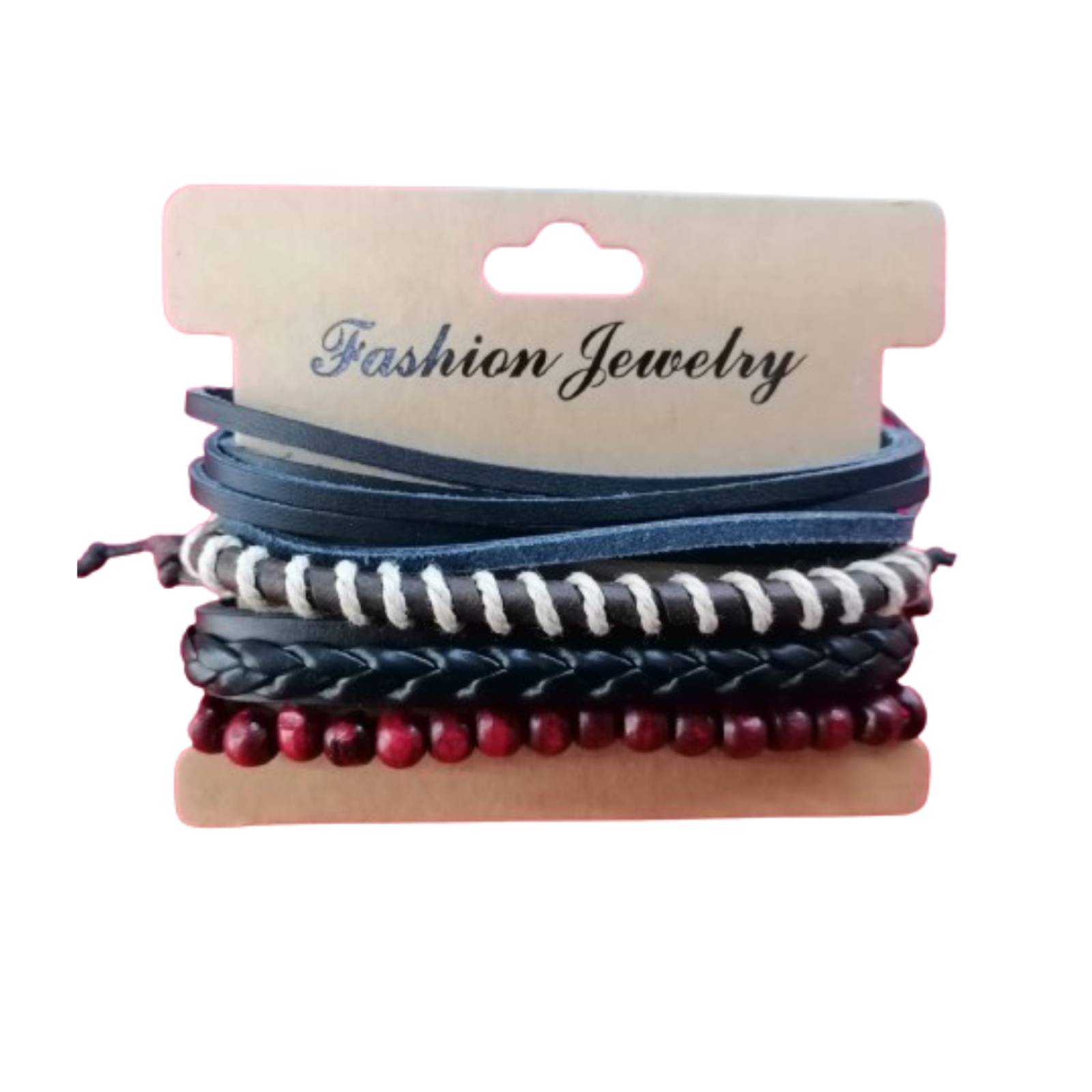 Pulsera de Cuero Cuentas Rojas Hilos A24-00013 Multicolor MEDIANO