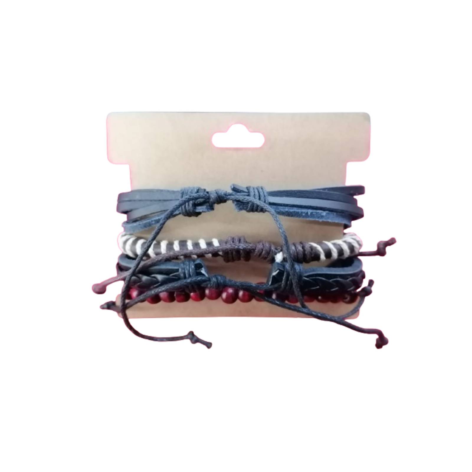 Pulsera de Cuero Cuentas Rojas Hilos A24-00013 Multicolor MEDIANO