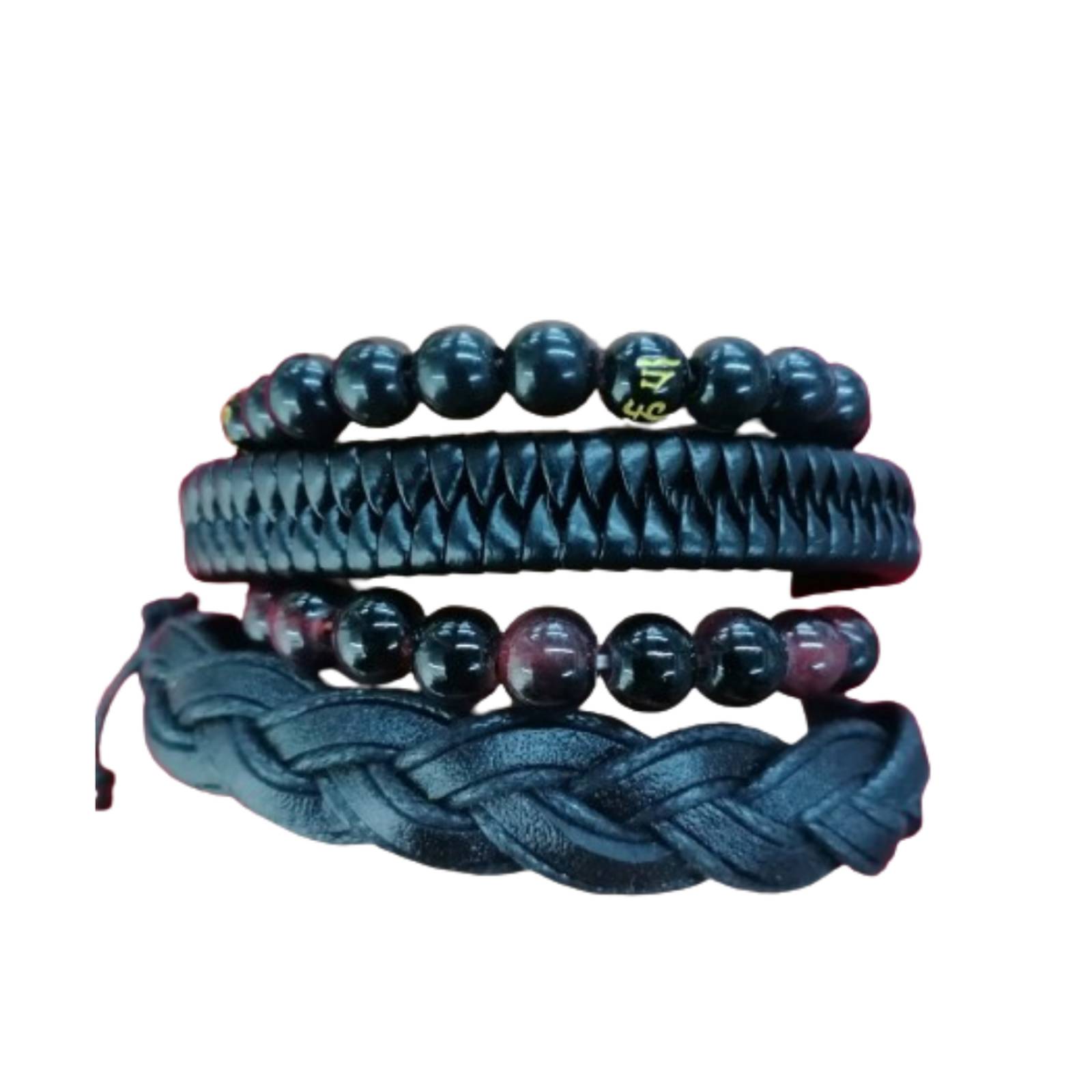 Pulsera de Cuero Cuentas Negras y Rojas A24-00025 Multicolor MEDIANO