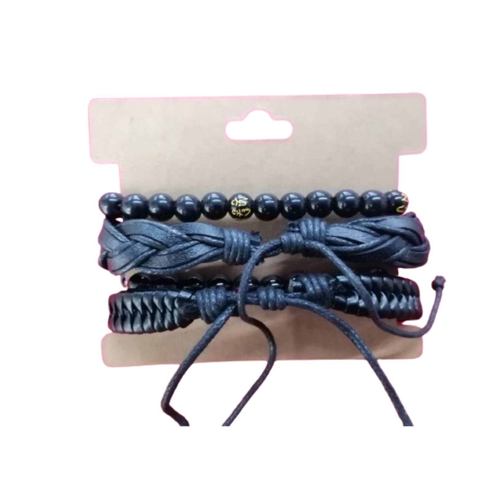 Pulsera de Cuero Cuentas Negras y Rojas A24-00025 Multicolor MEDIANO